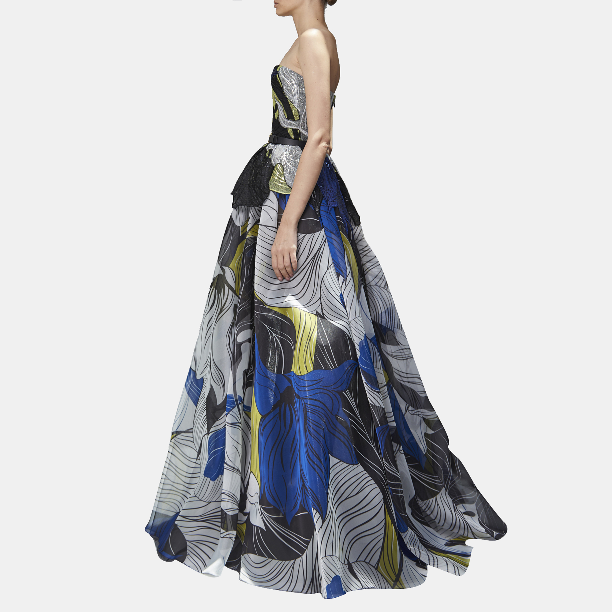 

Elie Saab Floral Print Sequins Embellished Strapless Gown, Multicolor