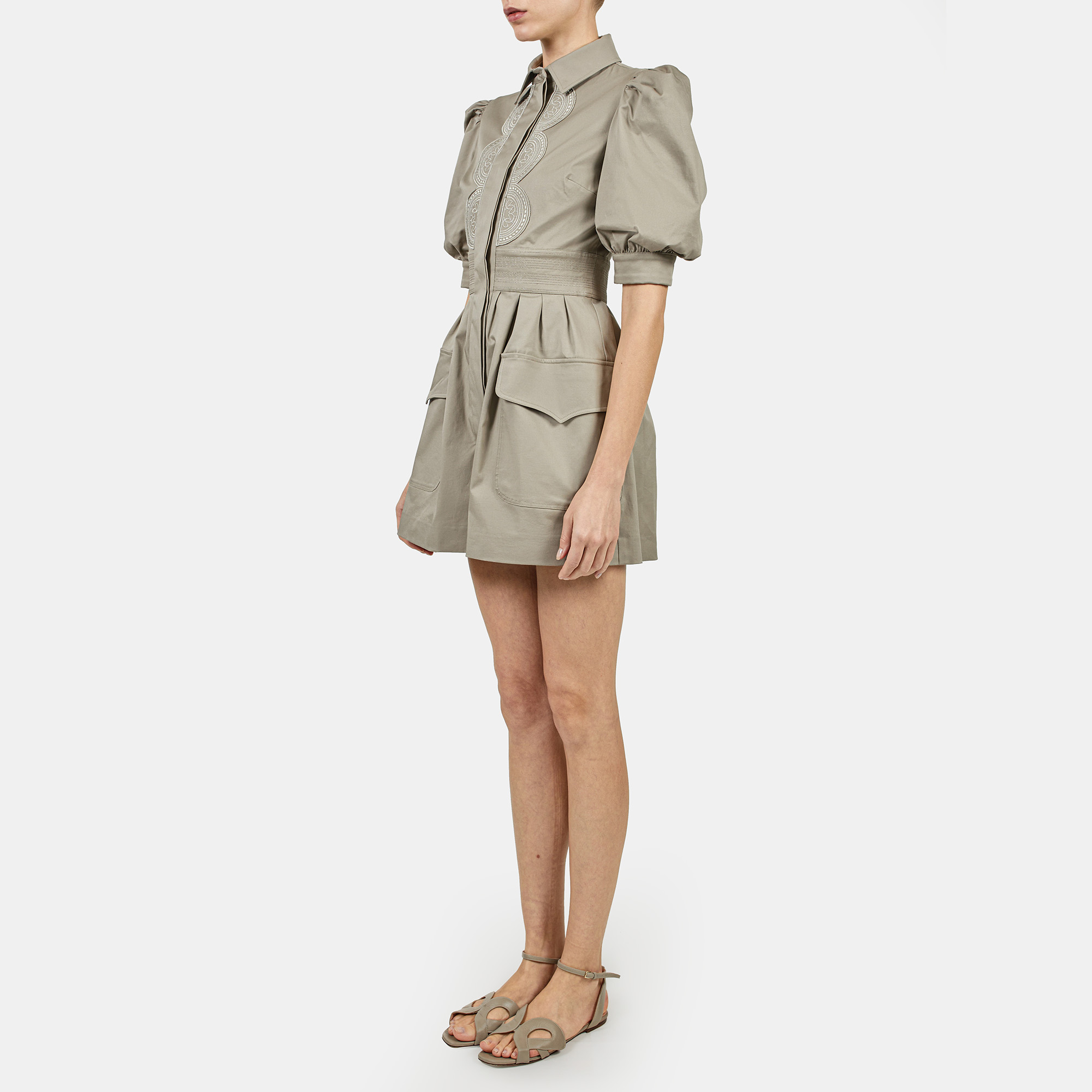 

Elie Saab Castle Wall Gabardin 3/4 Sleeve Short Dress, Beige