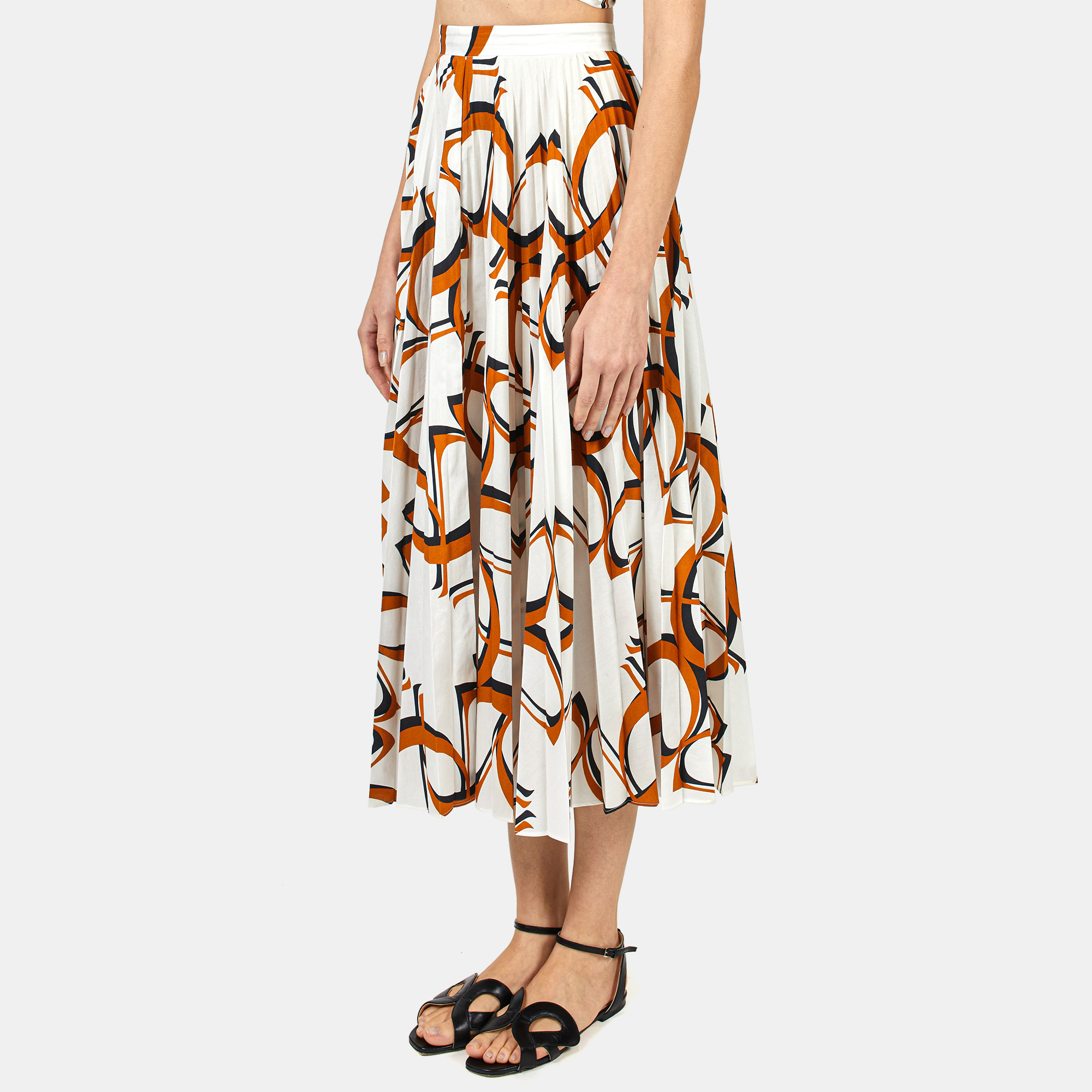 

Elie Saab Monogram Fever Print Poplin Pleated Midi Skirt, White