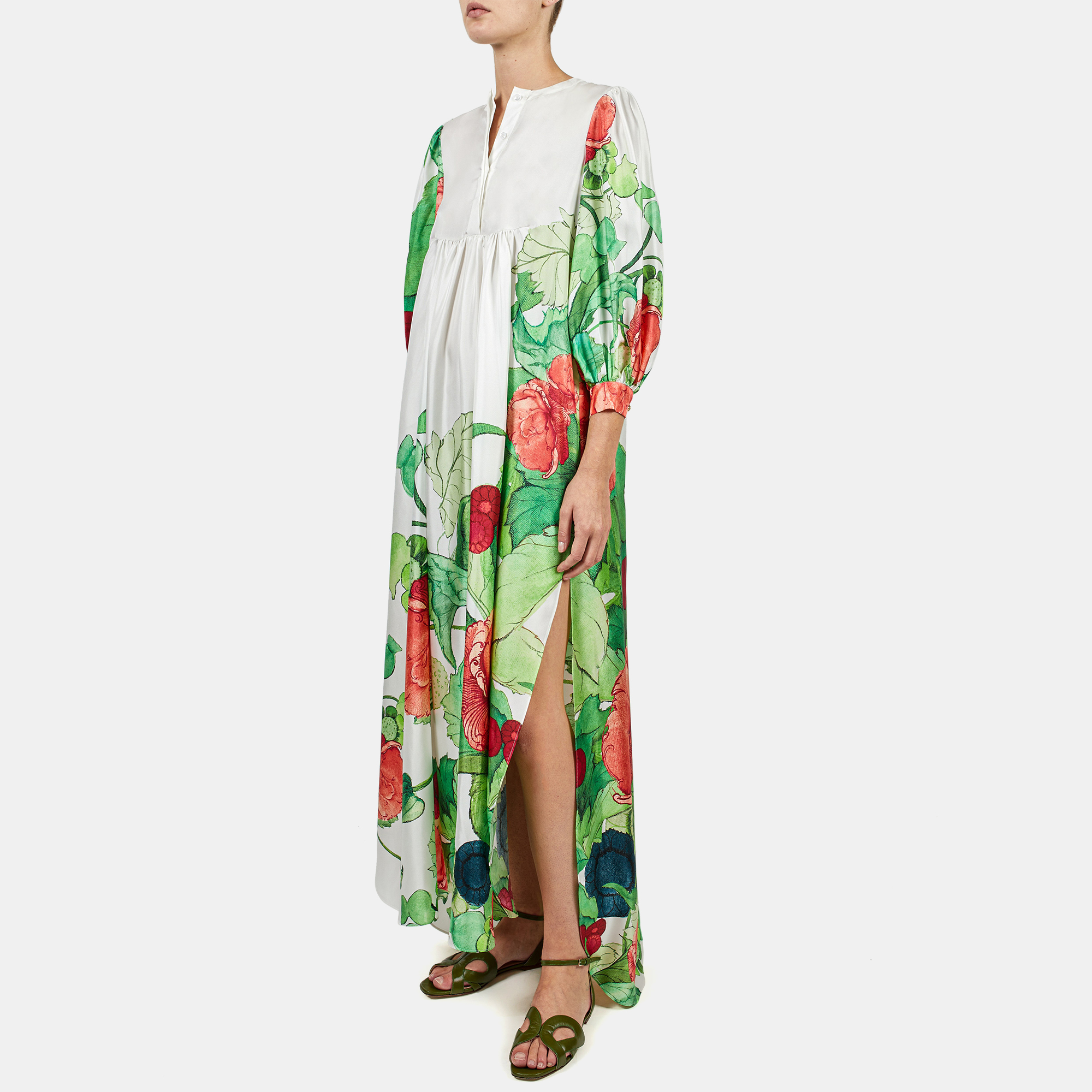 

Elie Saab Flower Ramage Print Twill Satin Long Kaftan, Multicolor