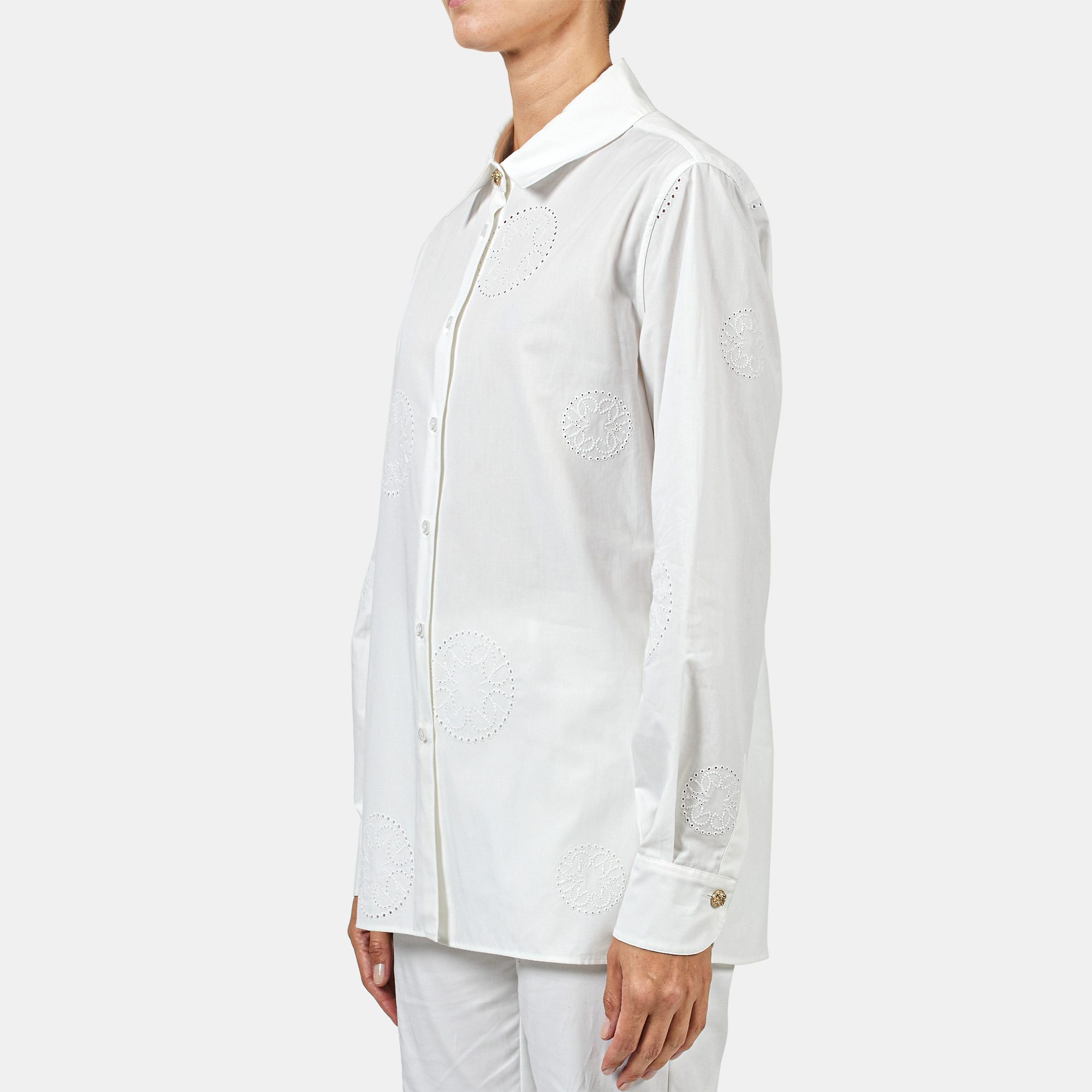 

Elie Saab White Embroidered Cotton Long Sleeve Button Front Shirt