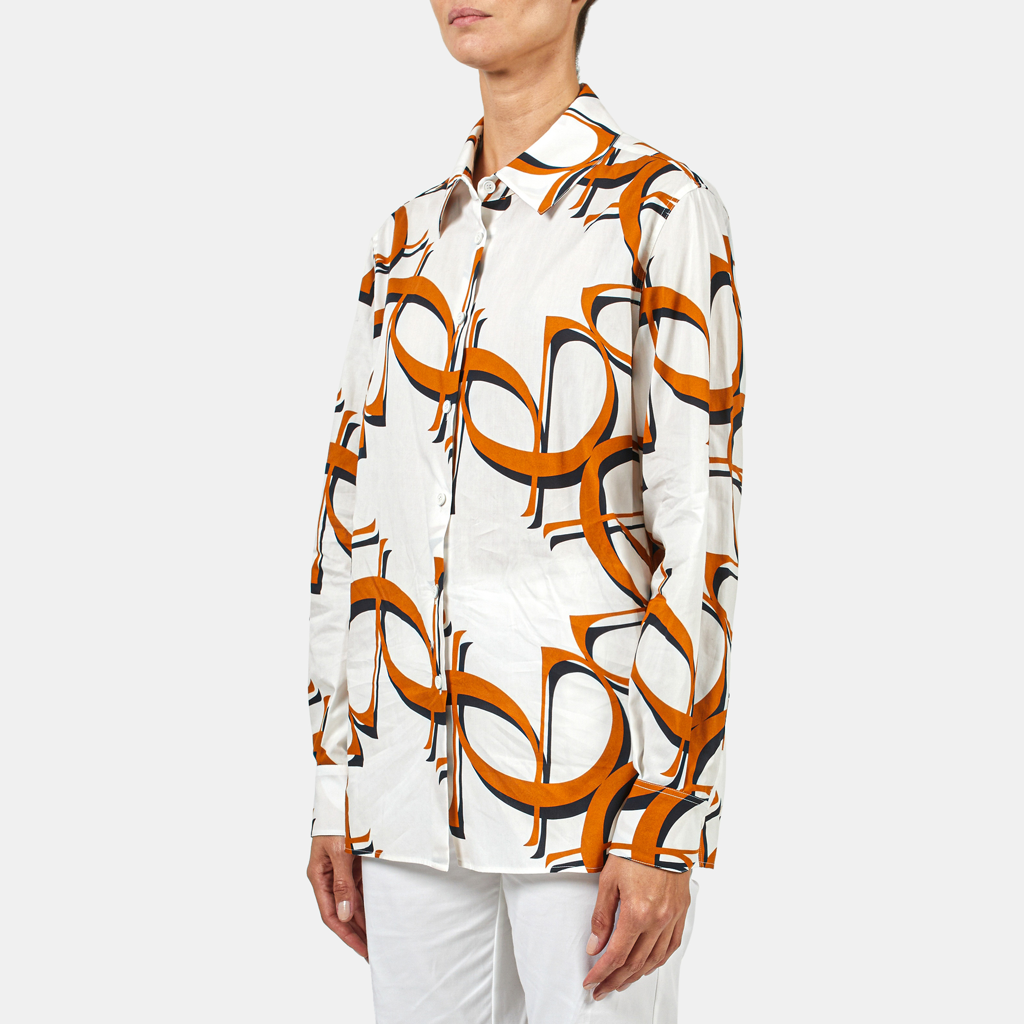 

Elie Saab Monogram Fever Print Popline Long Sleeve Button Front Shirt, White