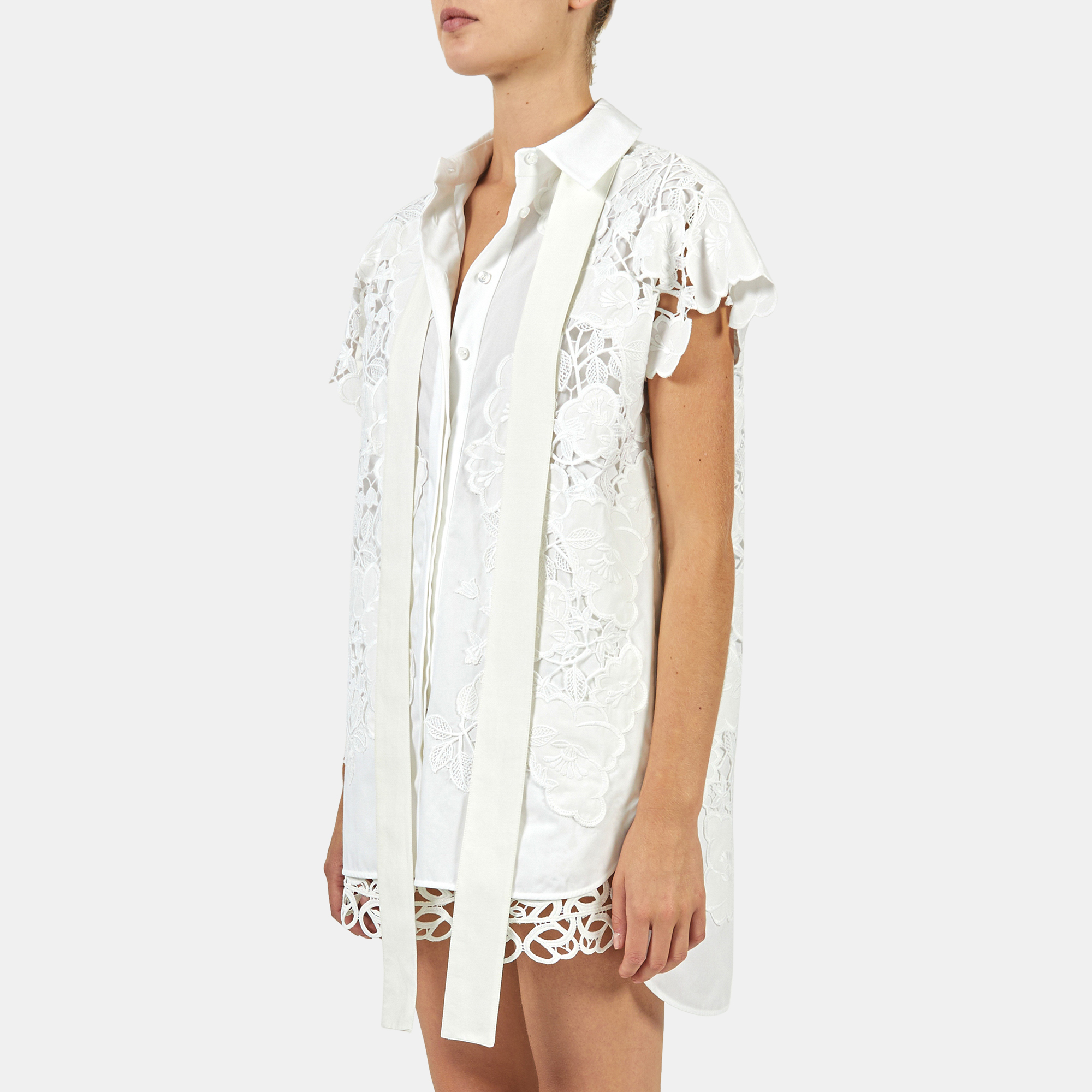 

Elie Saab White Cotton Lace Insert Short Sleeve Button Front Shirt