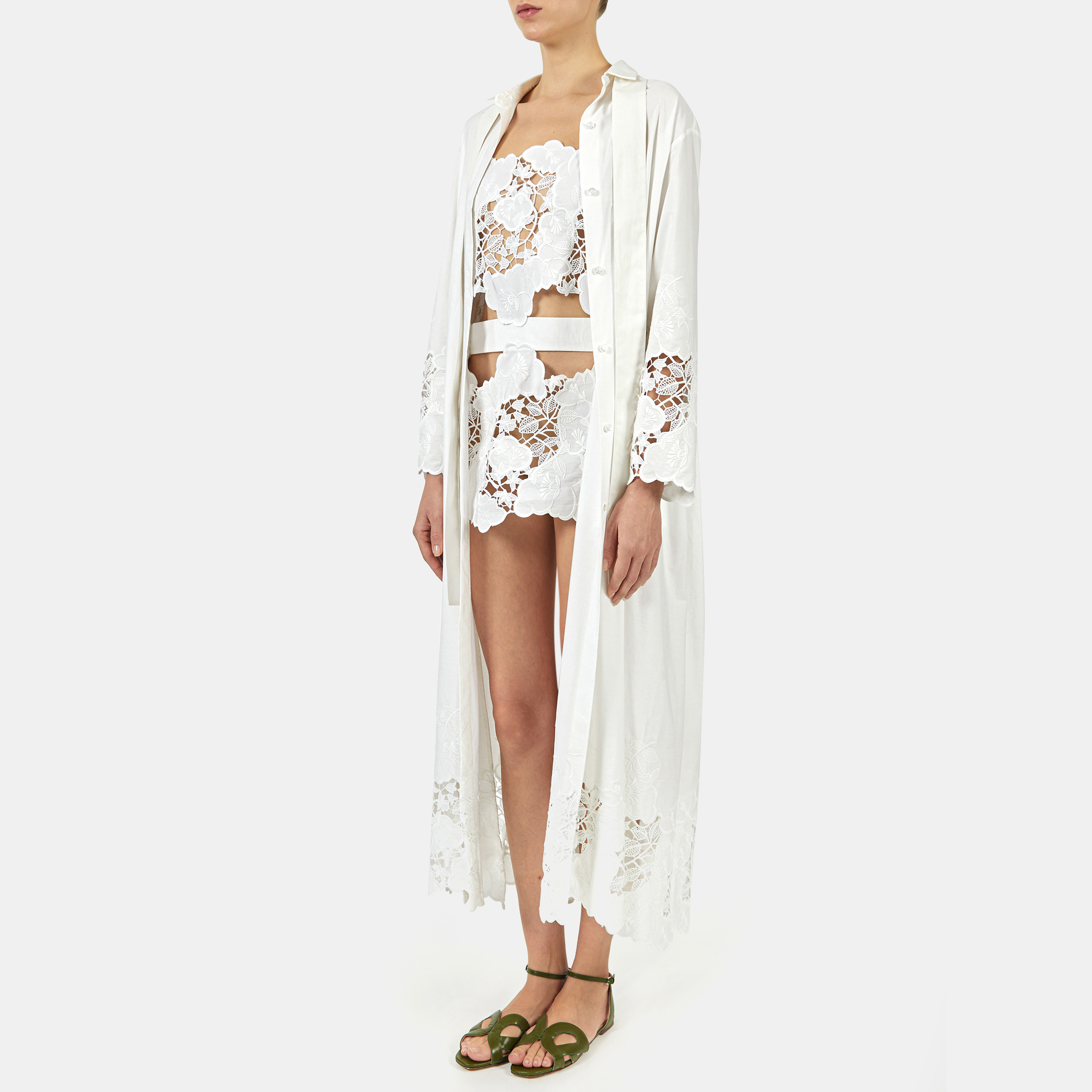 

Elie Saab White Cotton Lace Insert Long Kaftan