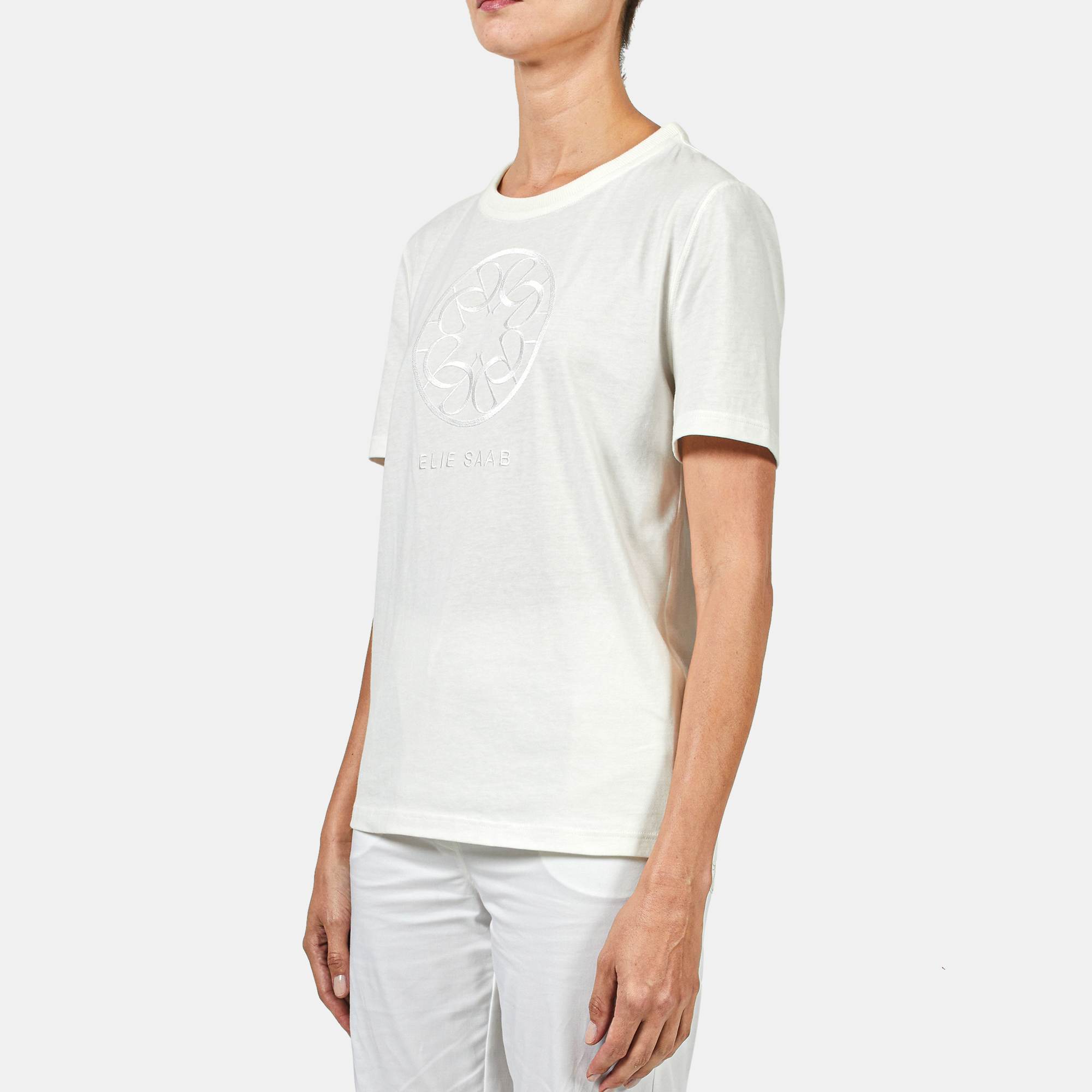 

Elie Saab White Jersey Monogram Embroidered T-Shirt