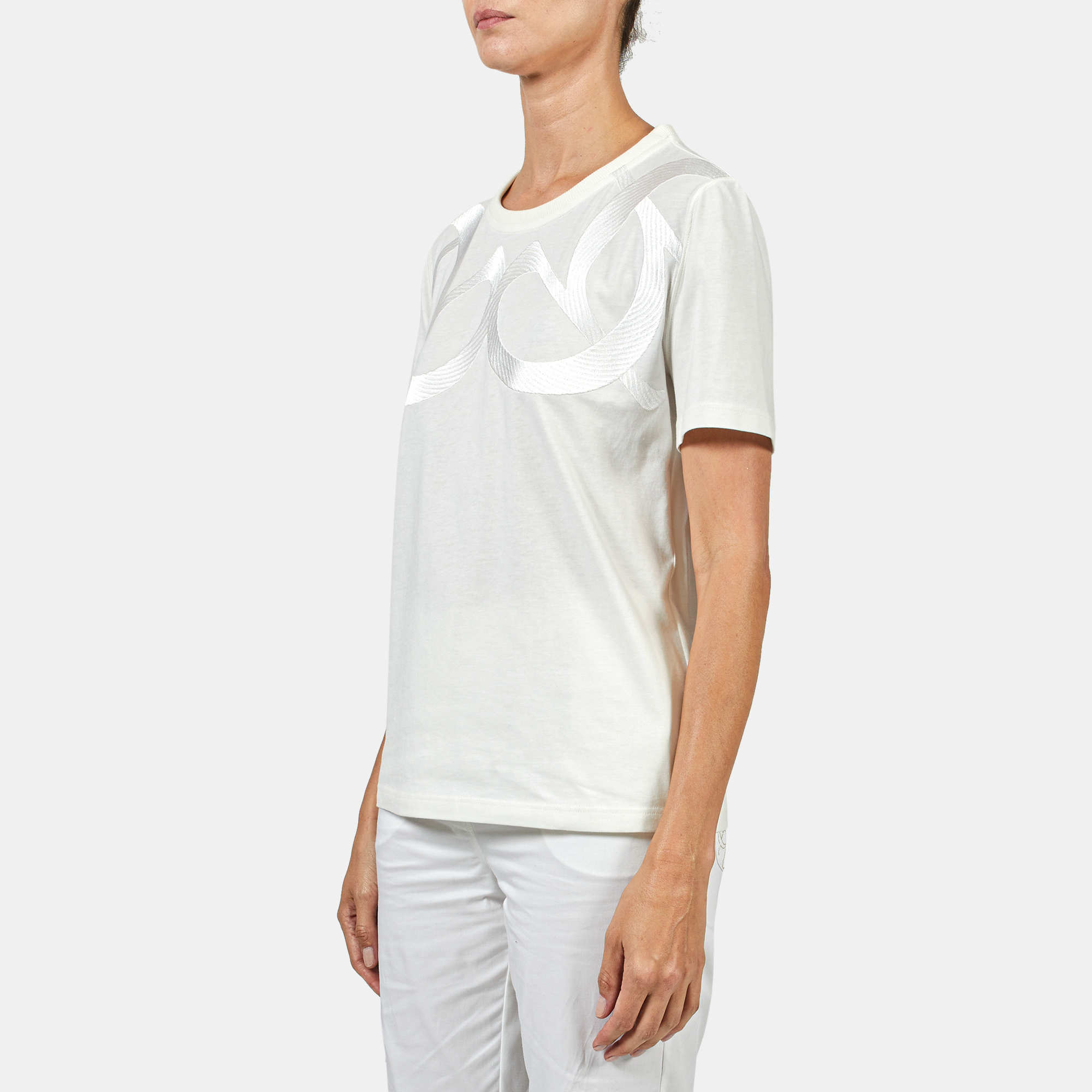 

Elie Saab White Jersey Monogram Embroidered Crew Neck T-Shirt
