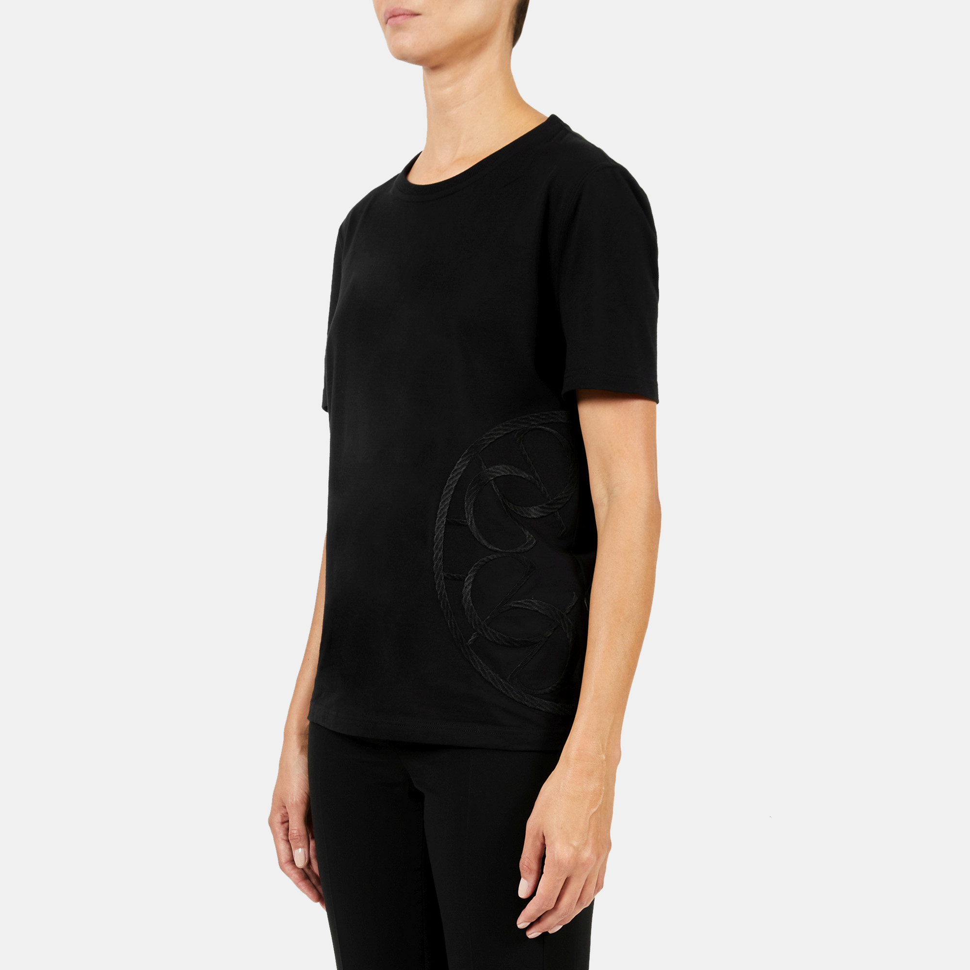 

Elie Saab Black Jersey Side Monogram Embroidered Crew Neck T-Shirt