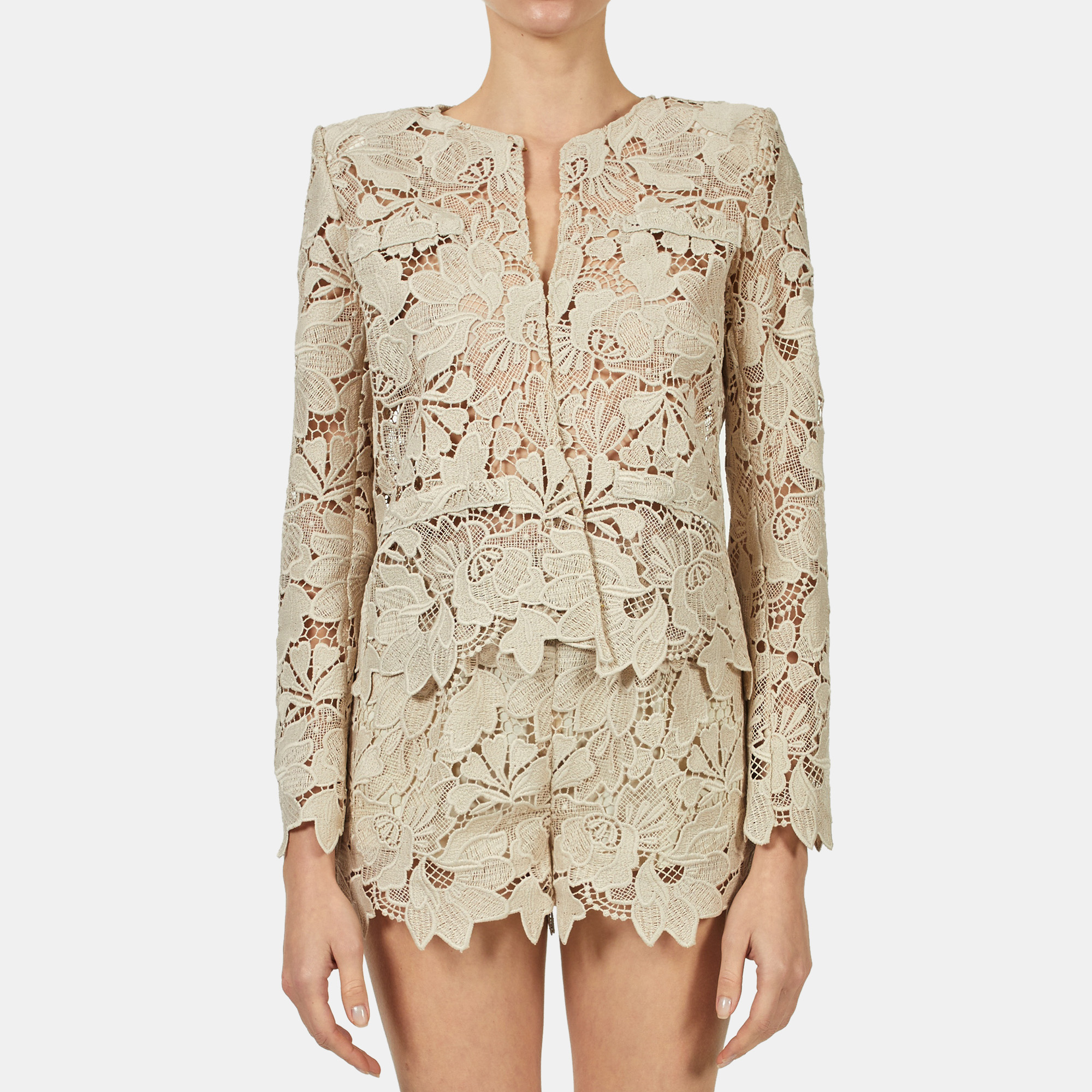 Pre Owned Elie Saab Castle Wall Macrame Lace Long Sleeve Jacket S