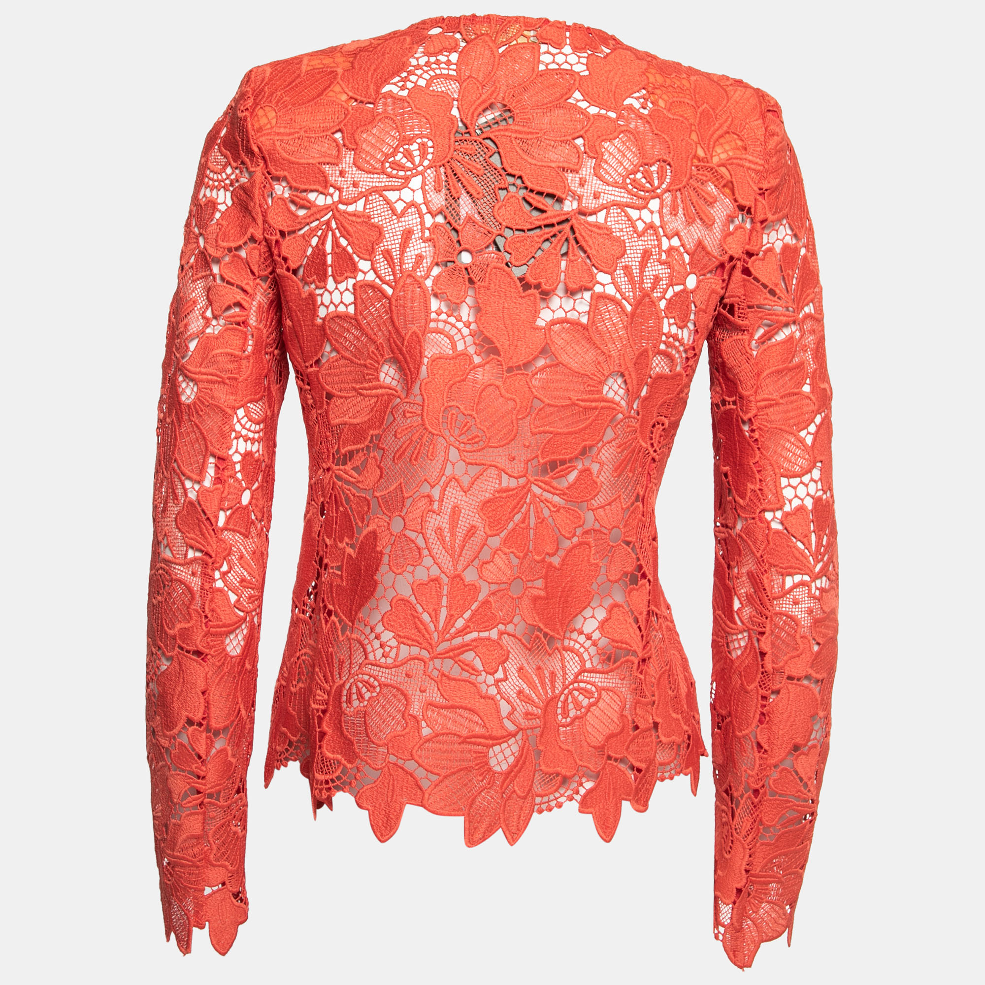 

Elie Saab Sunset Orange Macrame Lace Long Sleeve Jacket