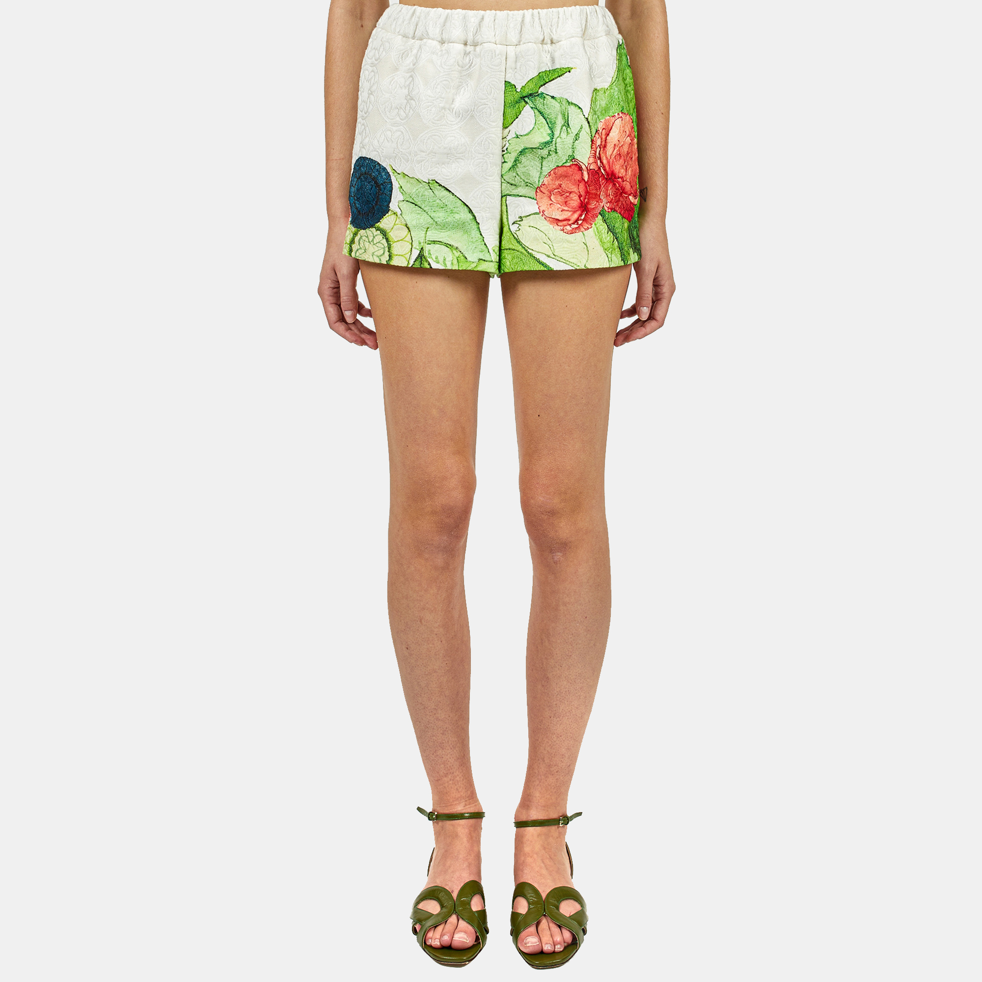 Pre-owned Elie Saab Flower Ramage Print Cady Shorts S In Multicolor