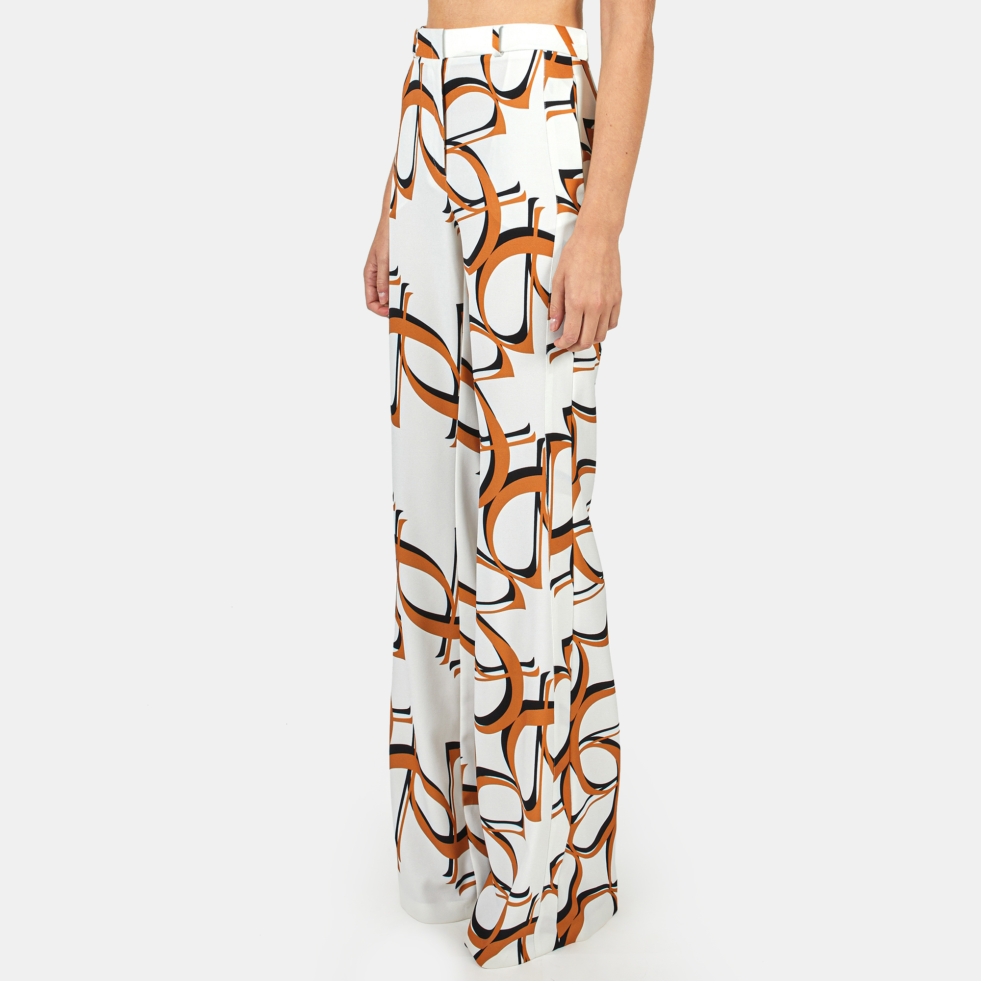 

Elie Saab Monogram Fever Printed Cady Trousers, White