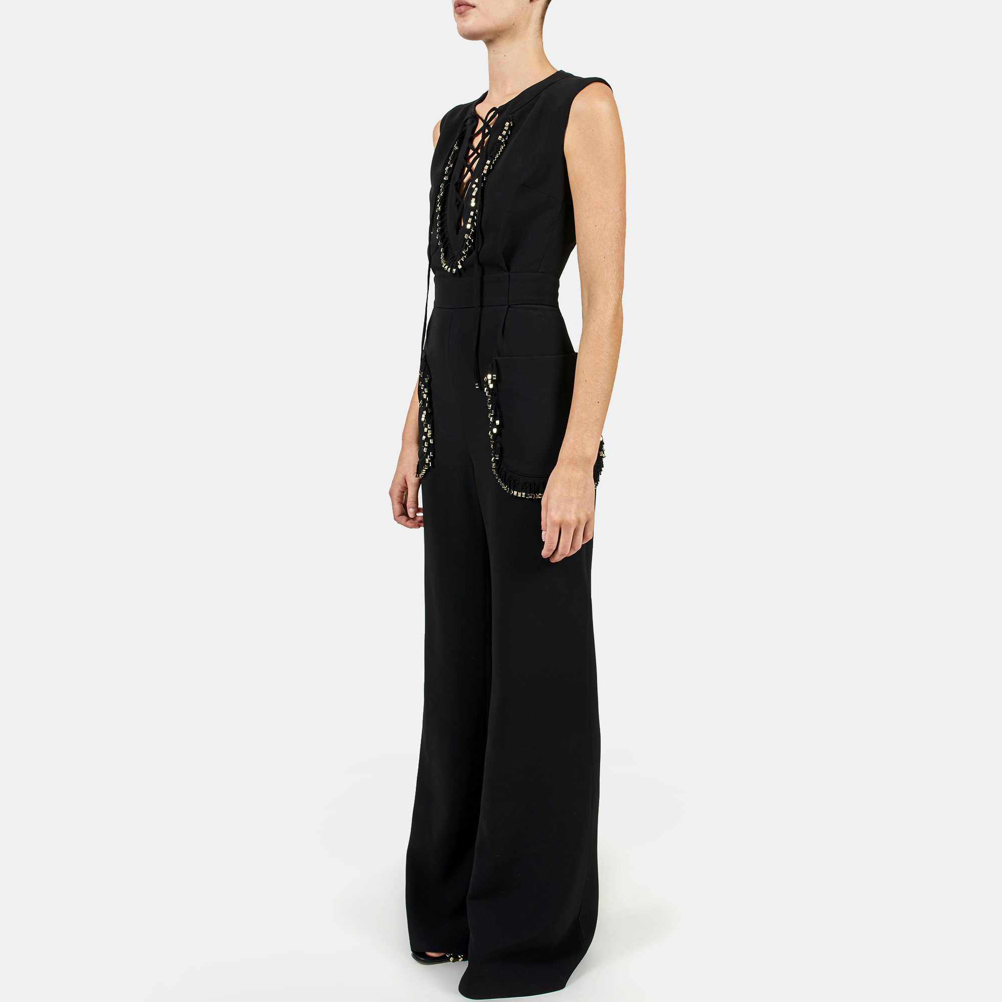 

Elie Saab Black Cady Sleeveless Jumpsuit