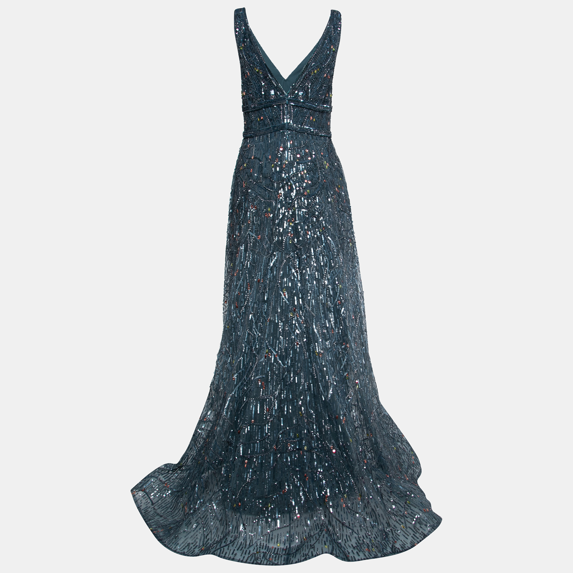 

Elie Saab Orion Blue Embellished V Neck Sleeveless Gown