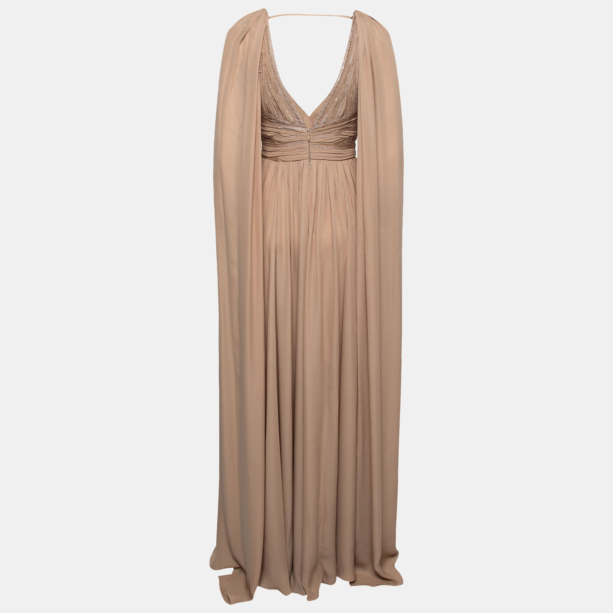 

Elie Saab Sahara Taupe Embellished Side Slit Sleeveless Dress, Beige