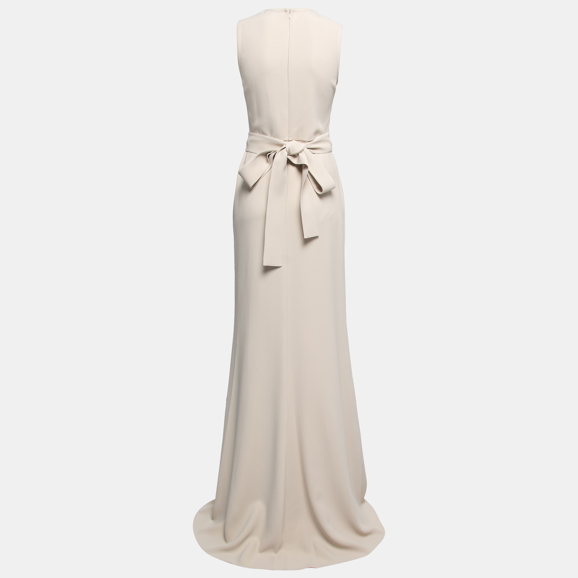 

Elie Saab Castle Wall Sequins Embellished High Neck Sleeveless Long Dress, Beige