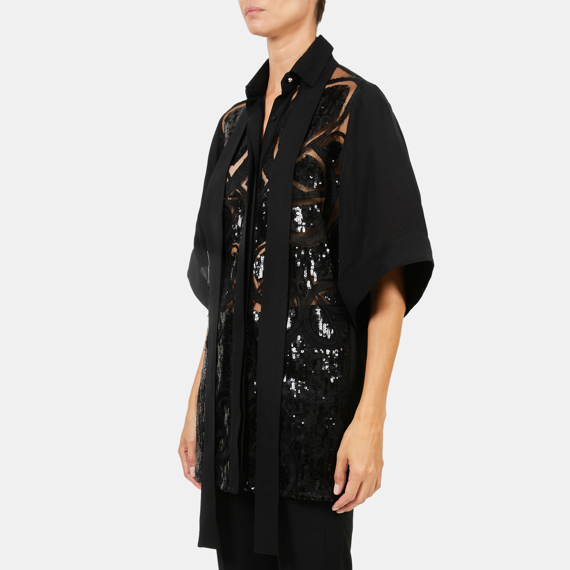 

Elie Saab Black Sequins Embellished Short Sleeve Button Front Shirt