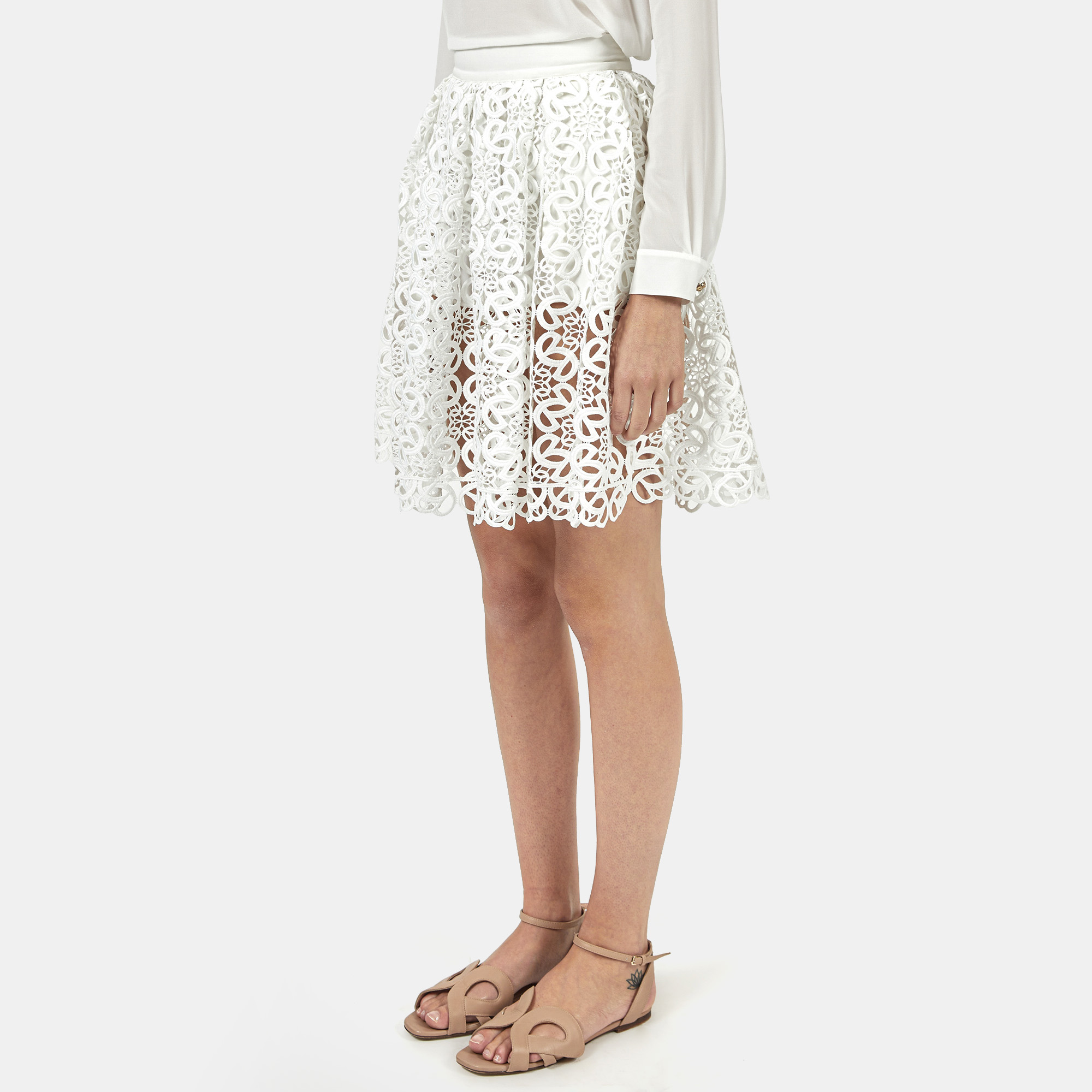 

Elie Saab White Macrame Lace Skirt