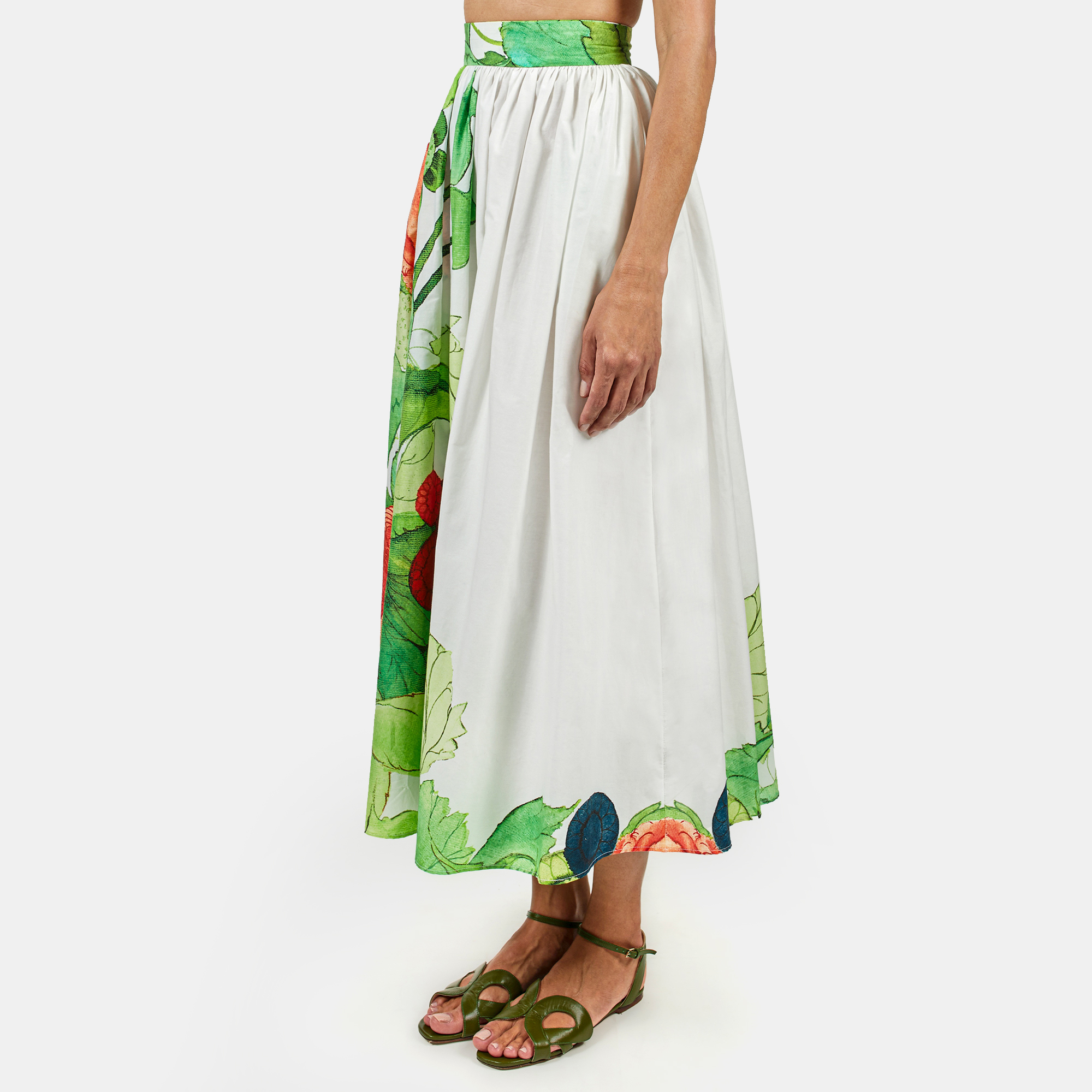 

Elie Saab Flower Ramage Printed Poplin Gathered Midi Skirt, Multicolor