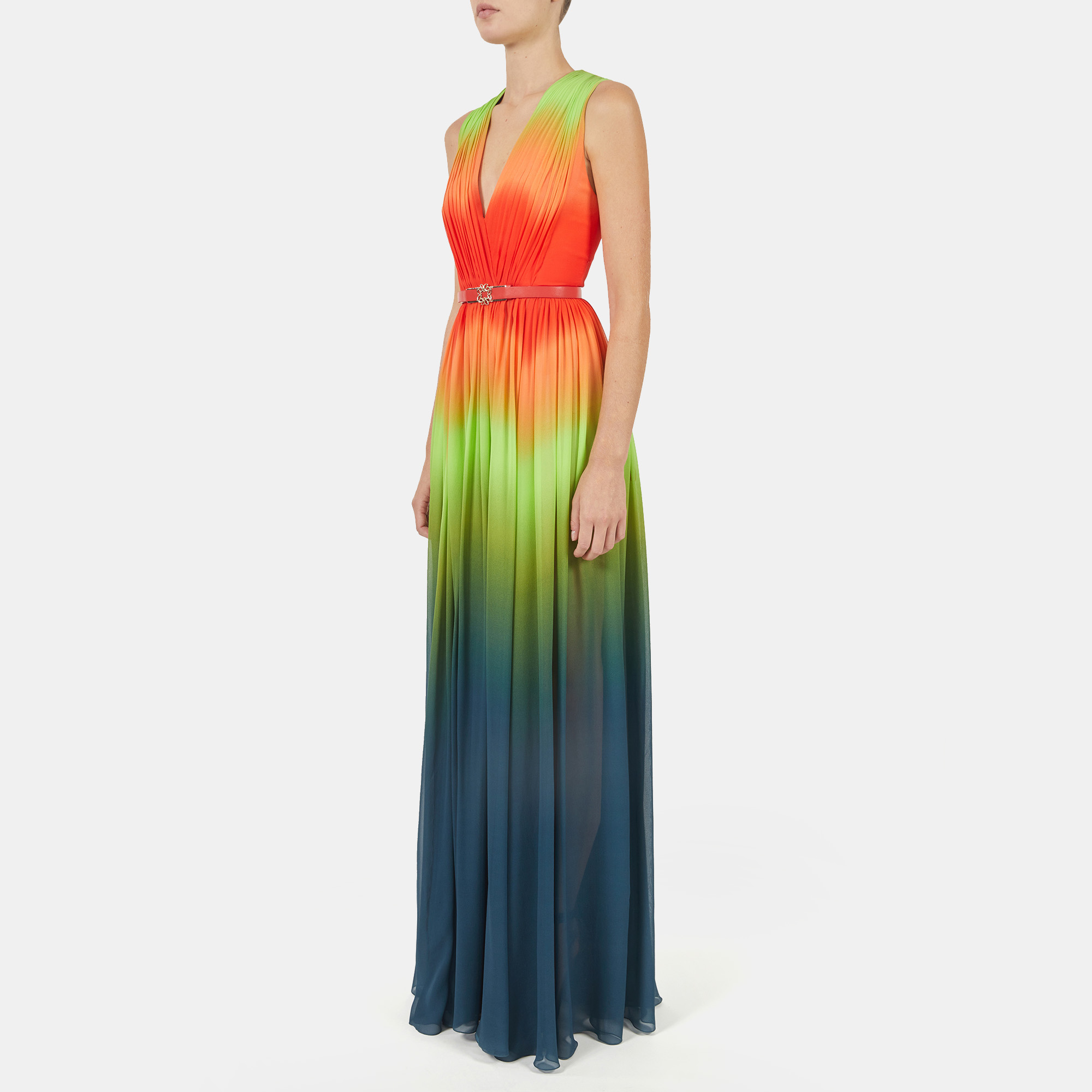 

Elie Saab Color Horizon Printed Silk V Neck Gown, Multicolor
