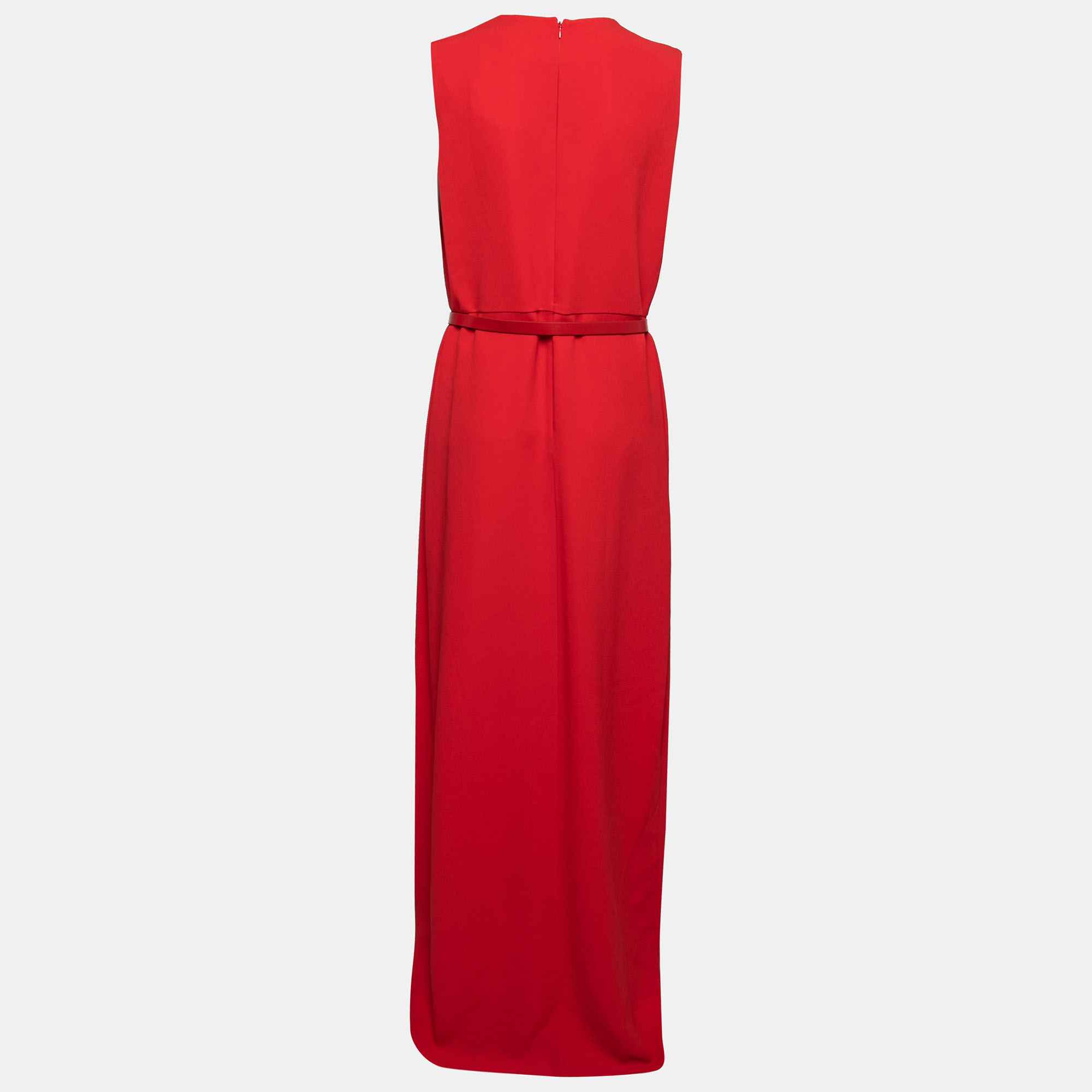 

Elie Saab Flame Red Cady Sleveless Slit Detail Long Dress