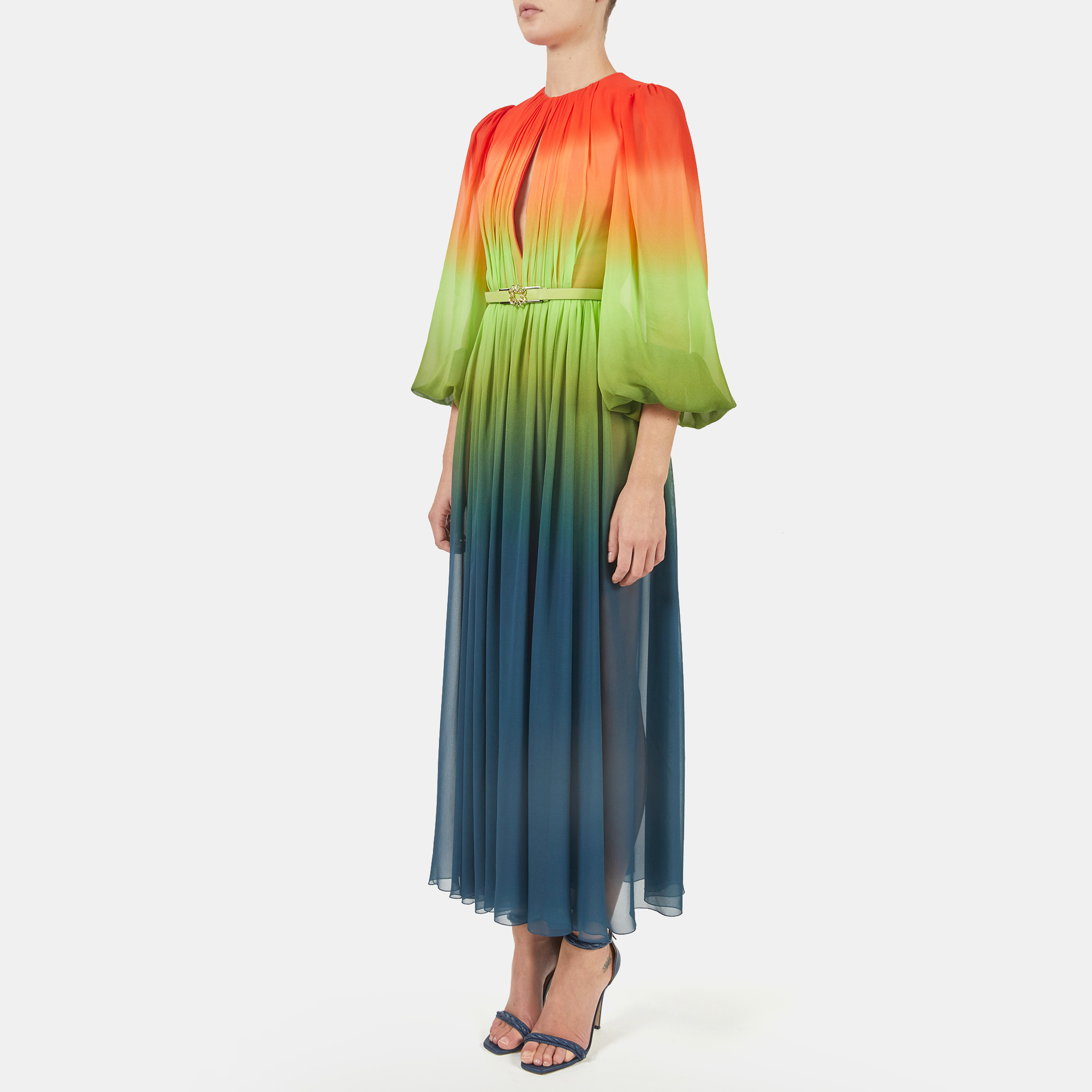 

Elie Saab Color Horizon Printed Silk Cut-Out Detail Midi Dress, Multicolor