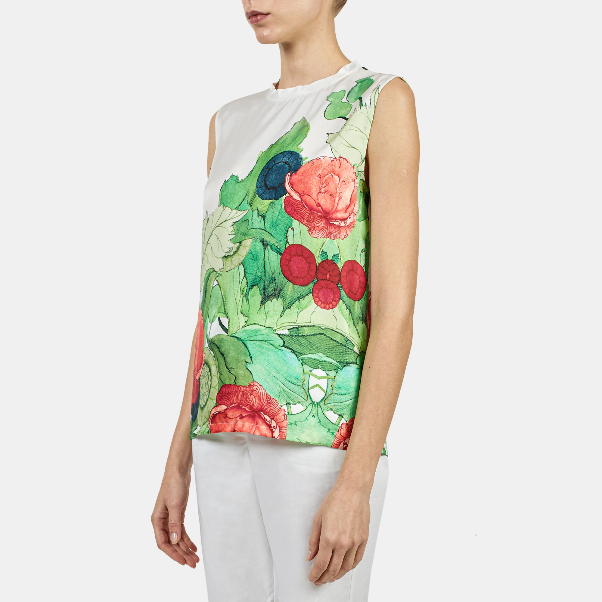 

Elie Saab Flower Ramage Print Twill Satin Sleeveless T- Shirt, Multicolor