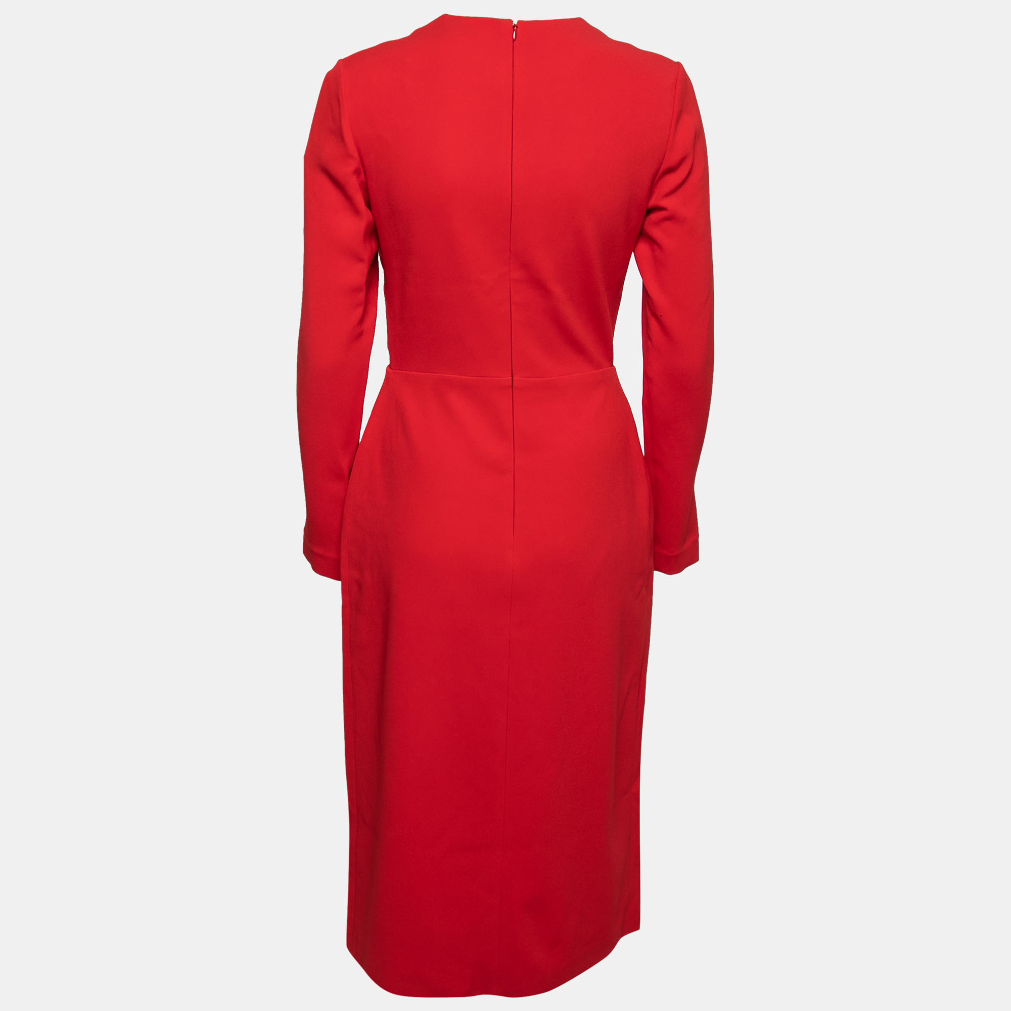

Elie Saab Flame Red Cady Draped Tie Knot Detail Long Sleeve Dress