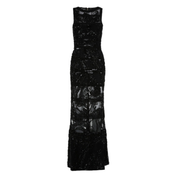 Pre Owned Elie Saab Black Sleeveless Embroidered Gown M