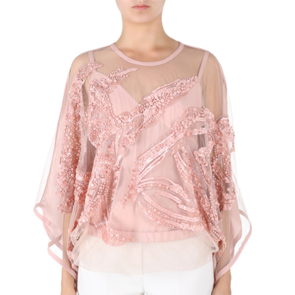 

Elie Saab Pink Semi-Sheer Embroidered Top