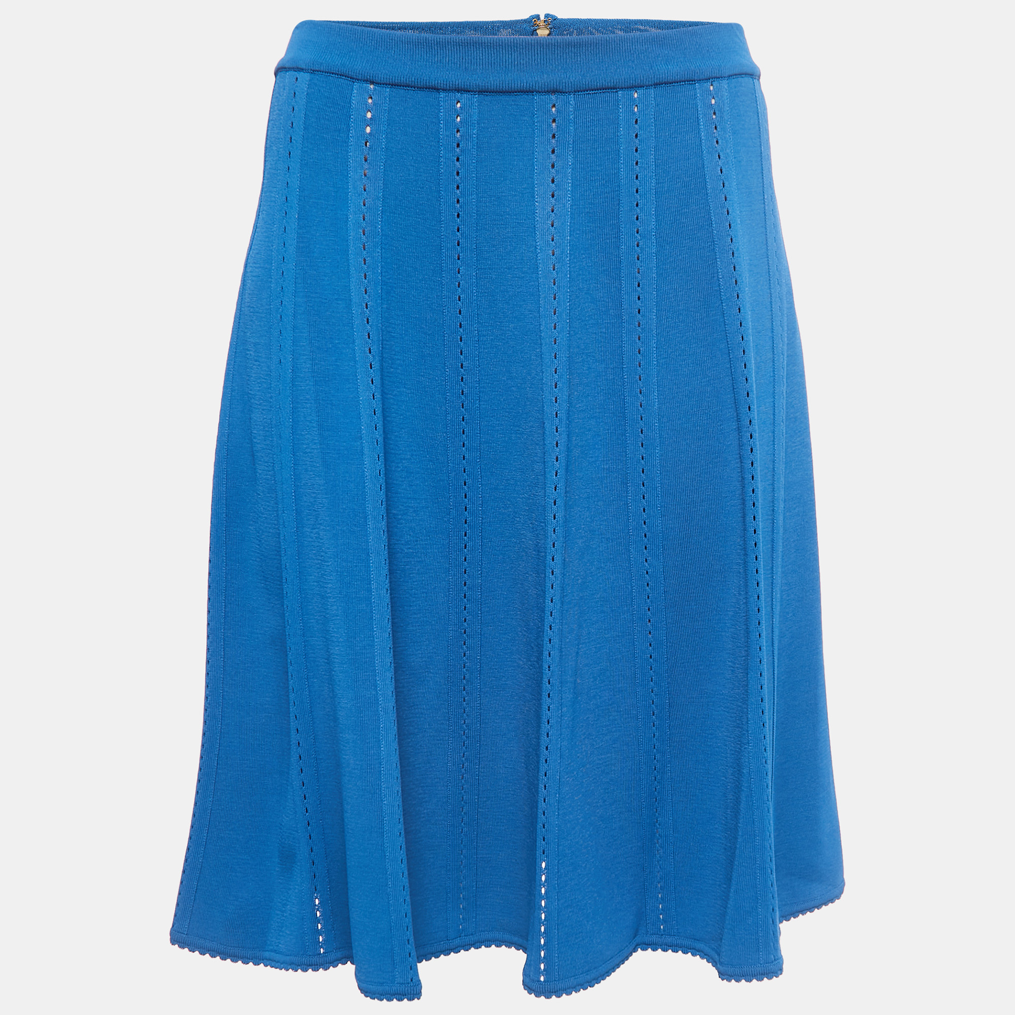 Pre-owned Elie Saab Blue Knit A-line Skirt L