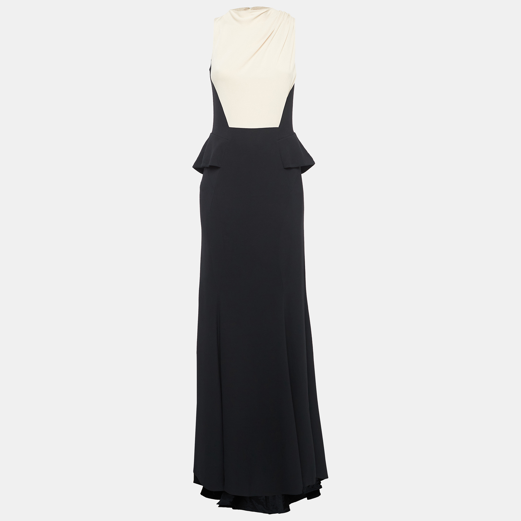 Pre-owned Elie Saab Black/beige Crepe Sleeveless Maxi Dress S