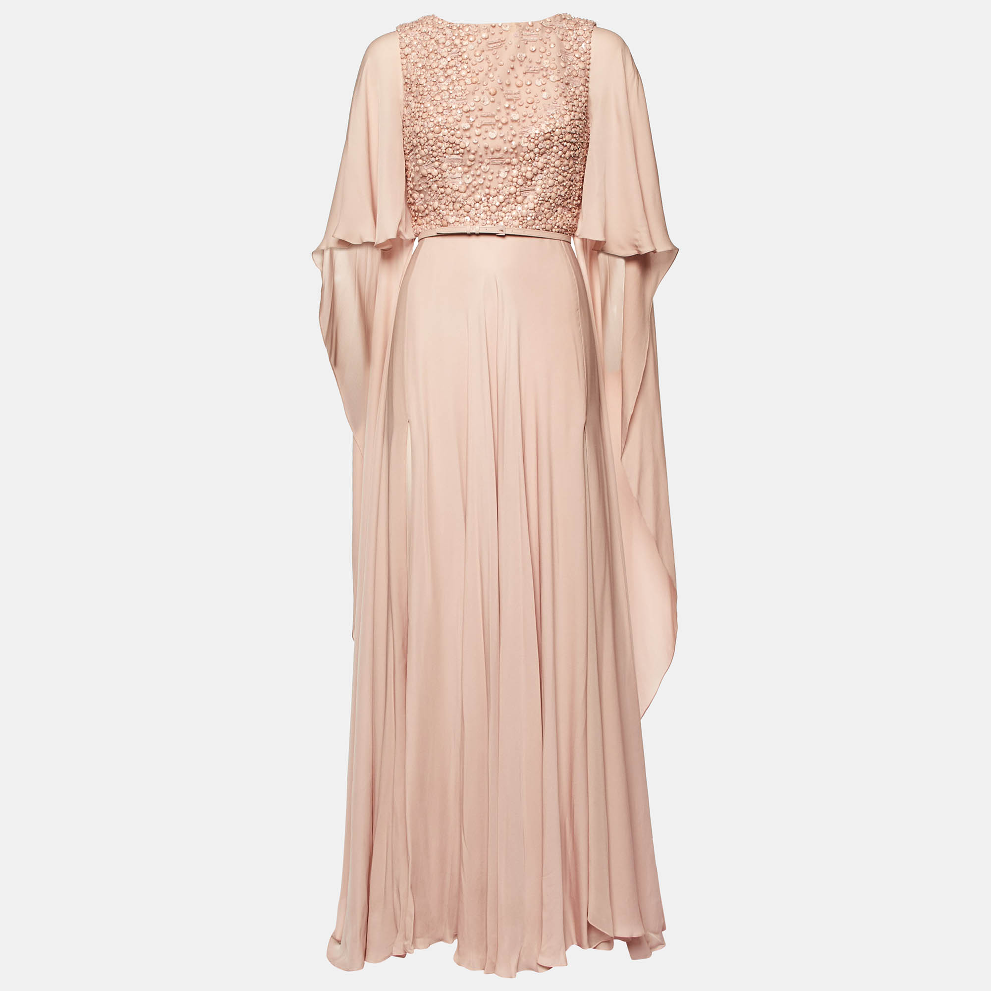 

Elie Saab Pink Silk Embellished Cape Sleeve Gown XS