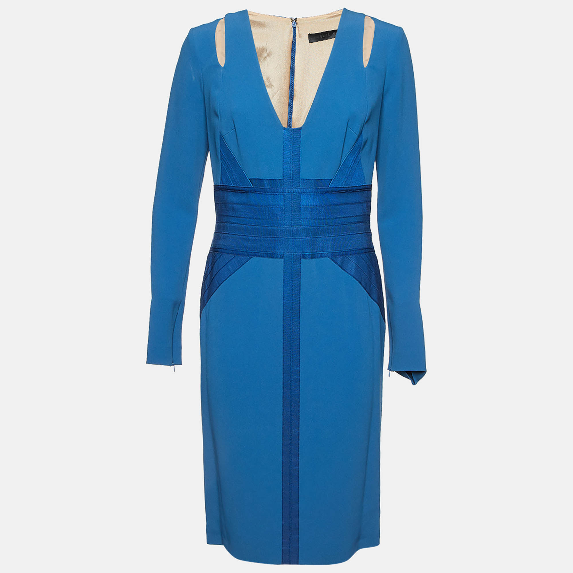 Pre-owned Elie Saab Blue Crepe Long Sleeve Midi Dress M