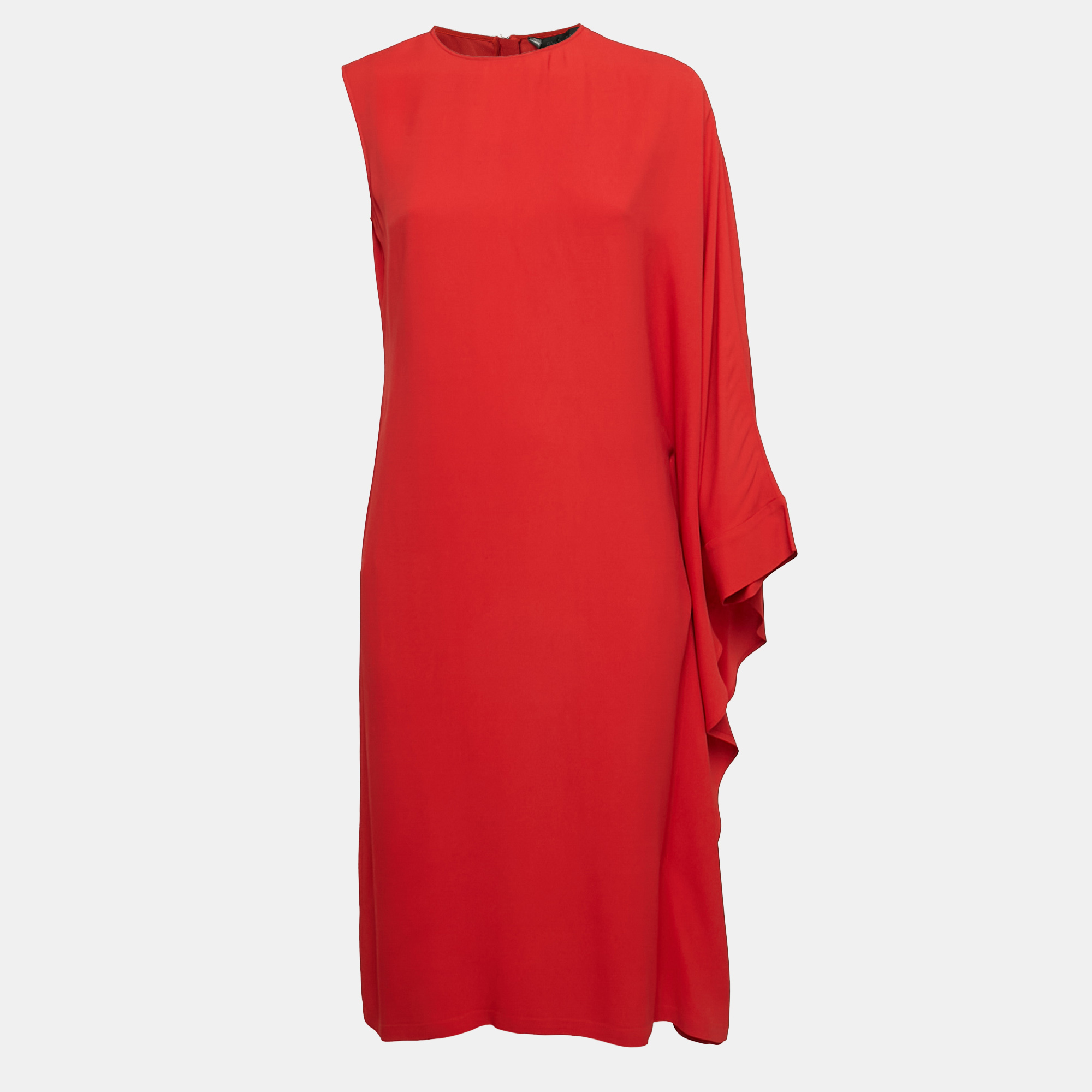 

Elie Saab Red Crepe Asymmetric Sleeve Midi Dress XS