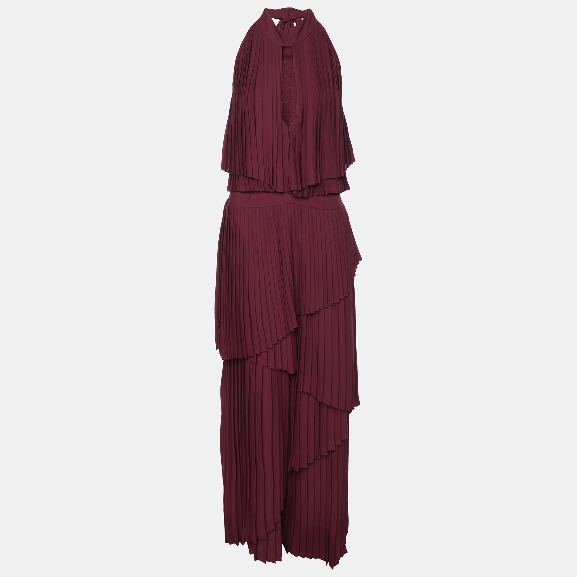 

Elie Saab Burgundy Polyester Halterneck Pleated Long Dress M