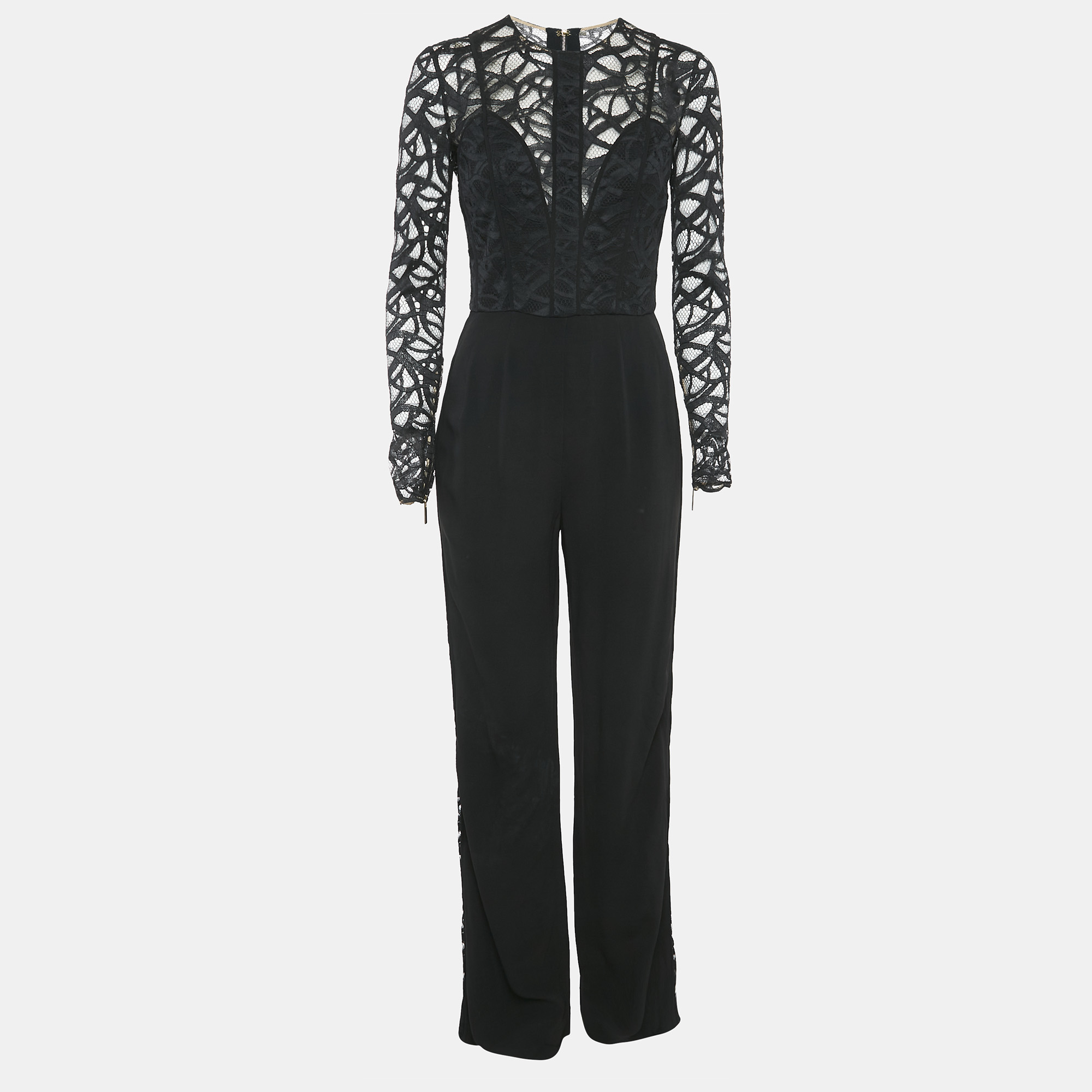 

Elie Saab Black Crepe and Lace Full Sleeve Jumpsuit M