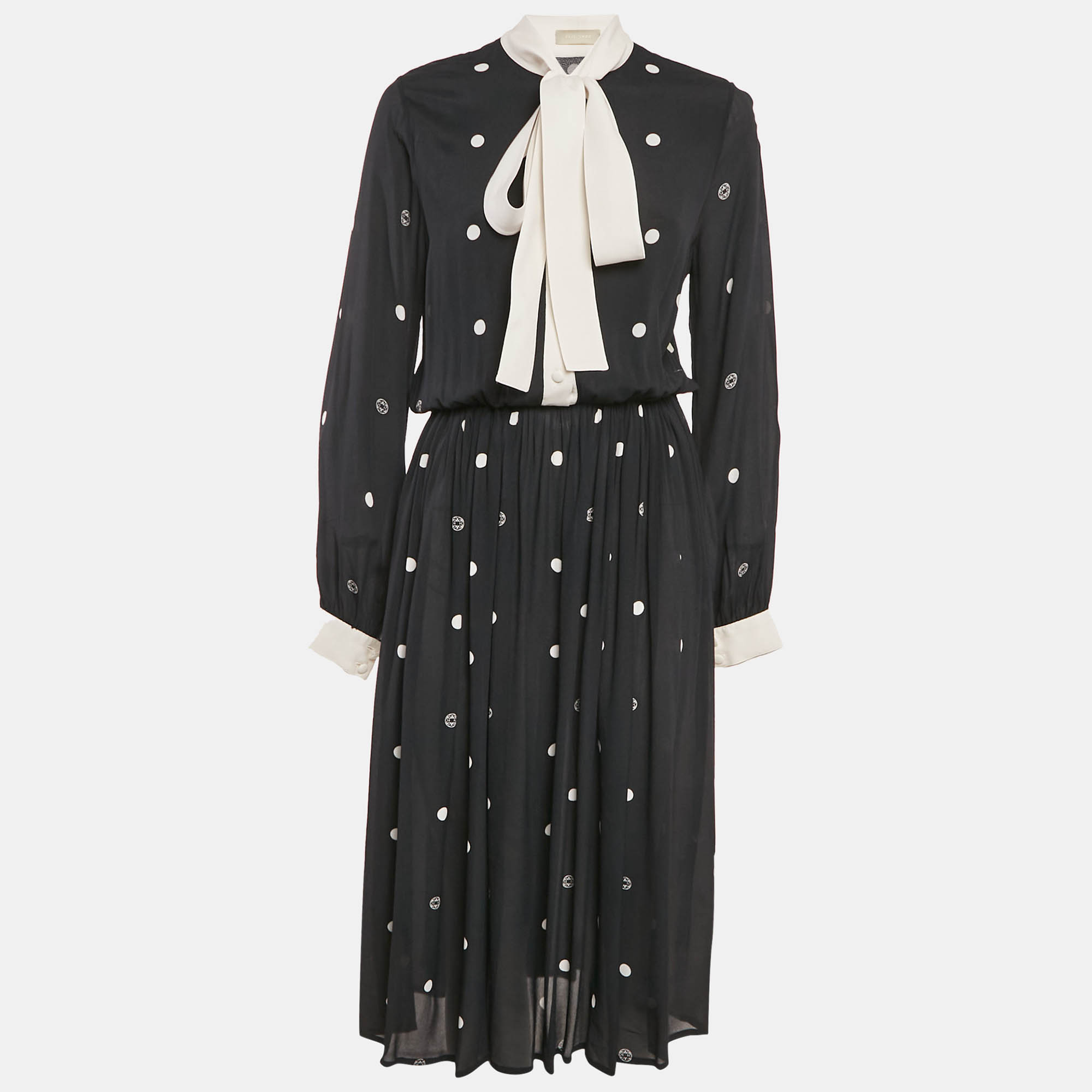 

Elie Saab Black Polka Dots Print Crepe Midi Dress S