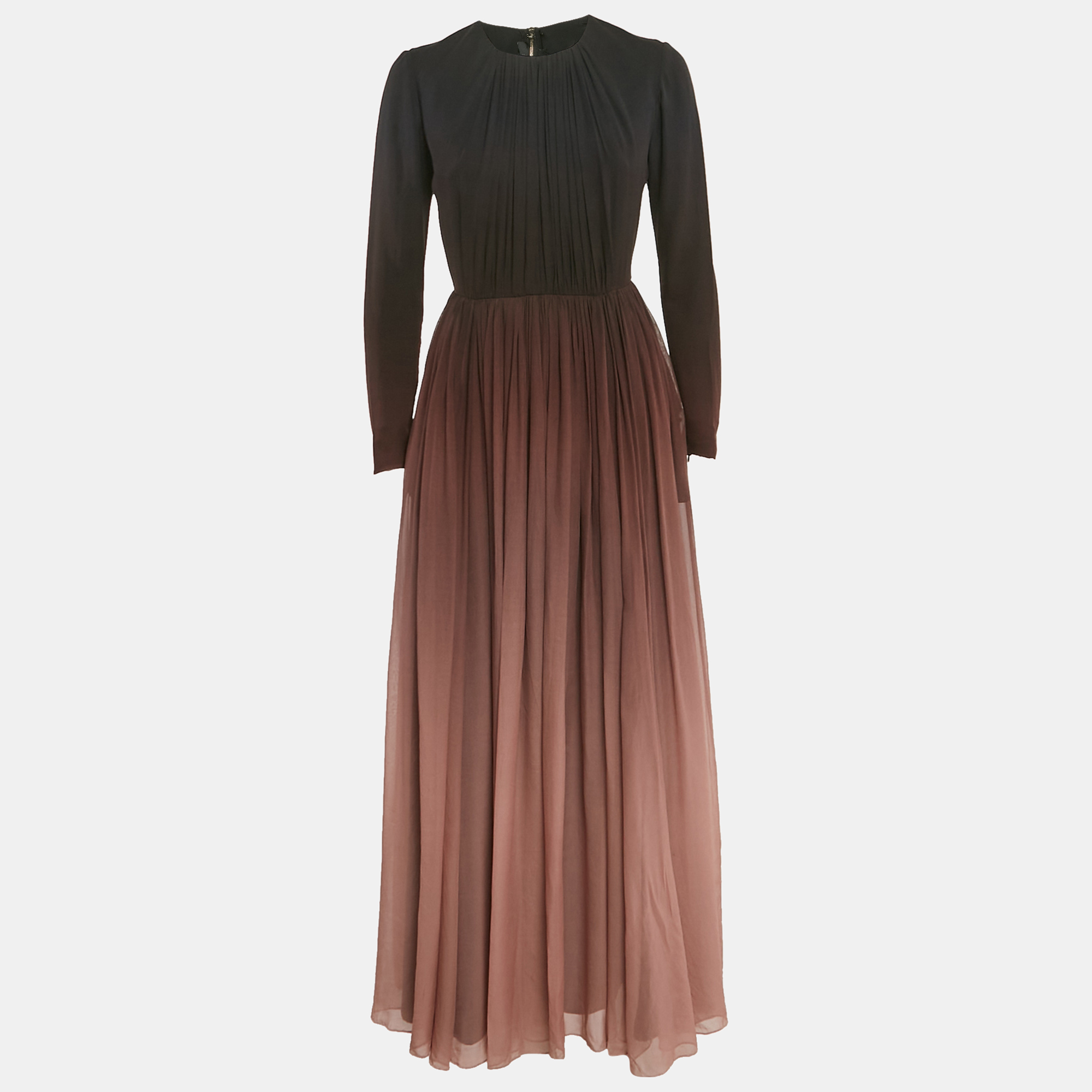 

Elie Saab Brown Ombre Silk Pleated Maxi Dress S