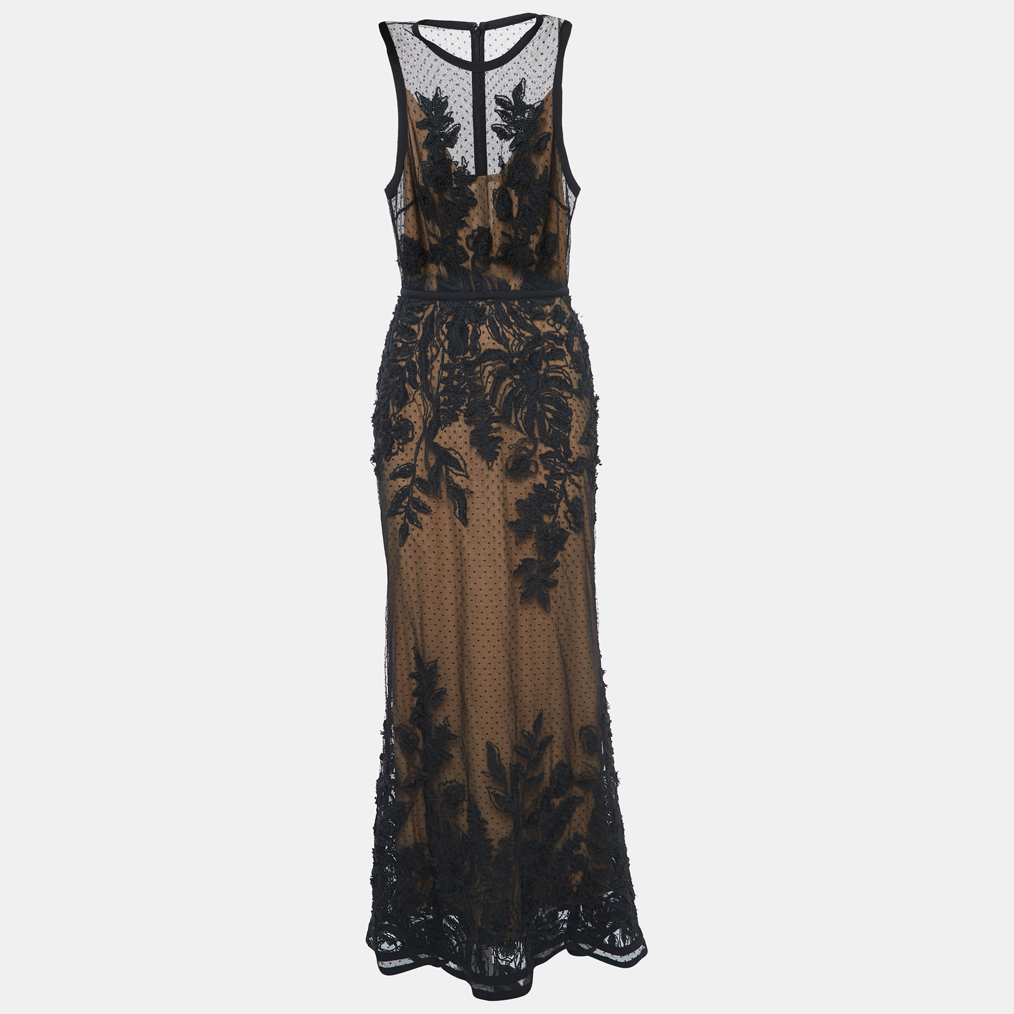 

Elie Saab Black Embroidered Tulle Sleeveless Gown S