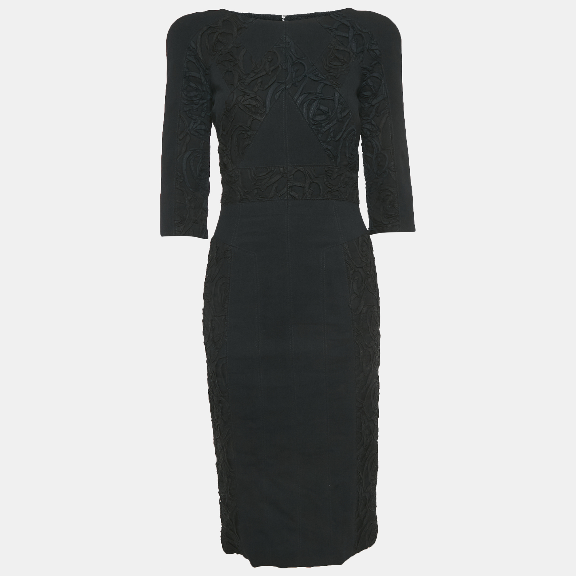 

Elie Saab Black Embroidered Silk Blend Sheath Dress S