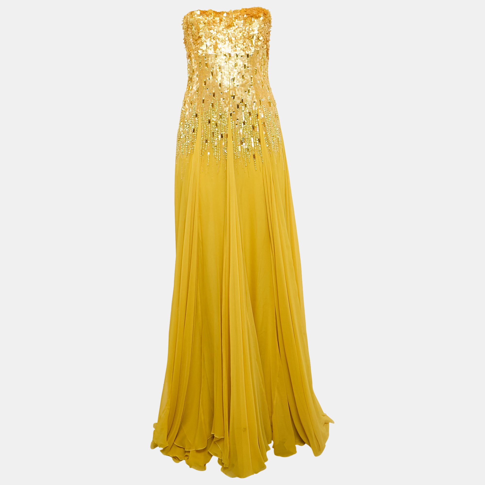 

Elie Saab Yellow Embellished Detail Strapless Gown S