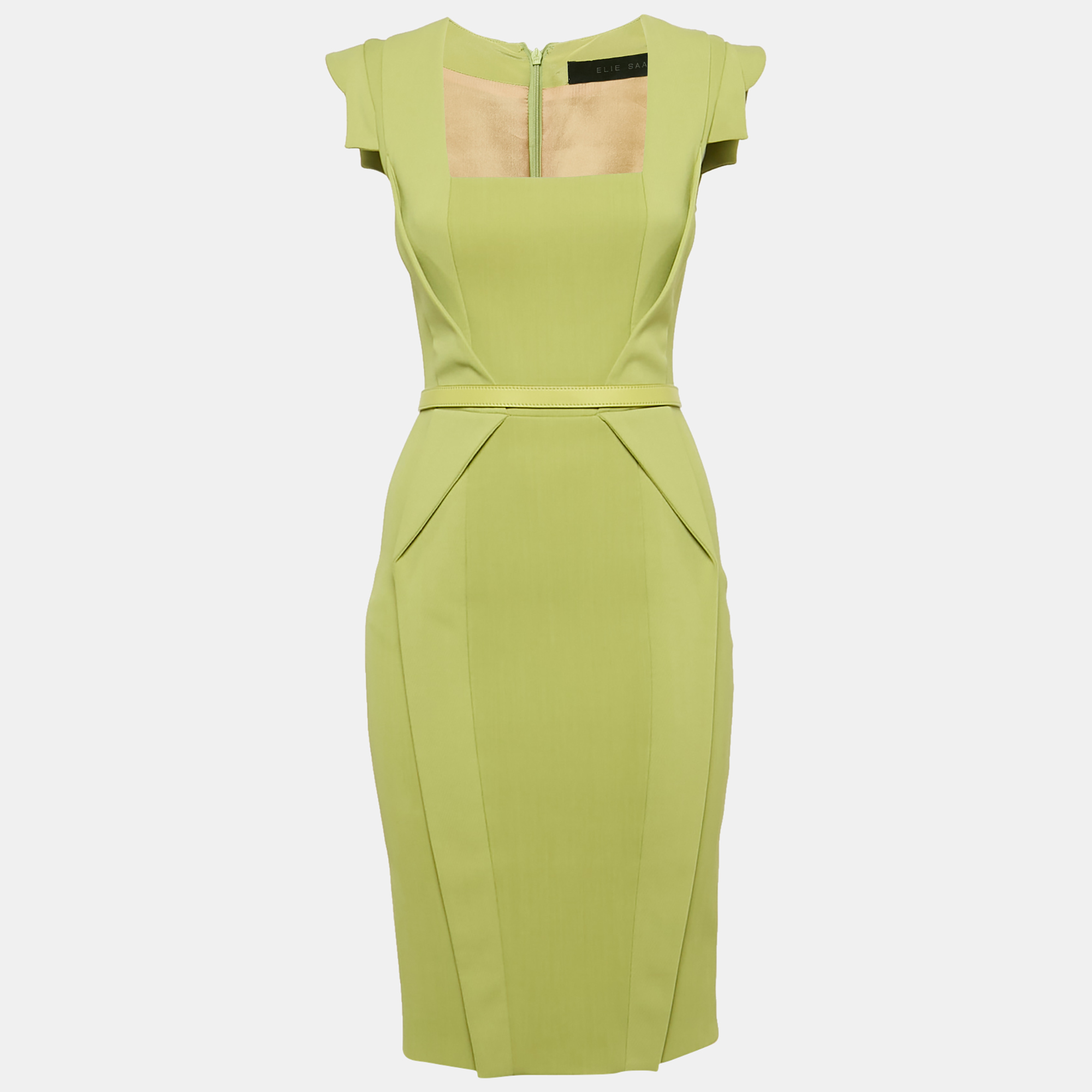 

Elie Saab Green Crepe Belted Sheath Dress XS