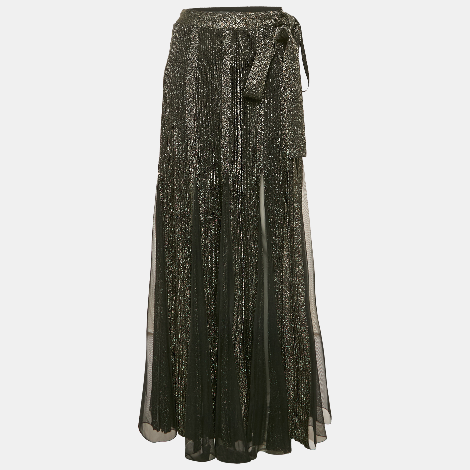 

Elie Saab Black Lurex Jersey and Tulle Plisse Maxi Skirt M
