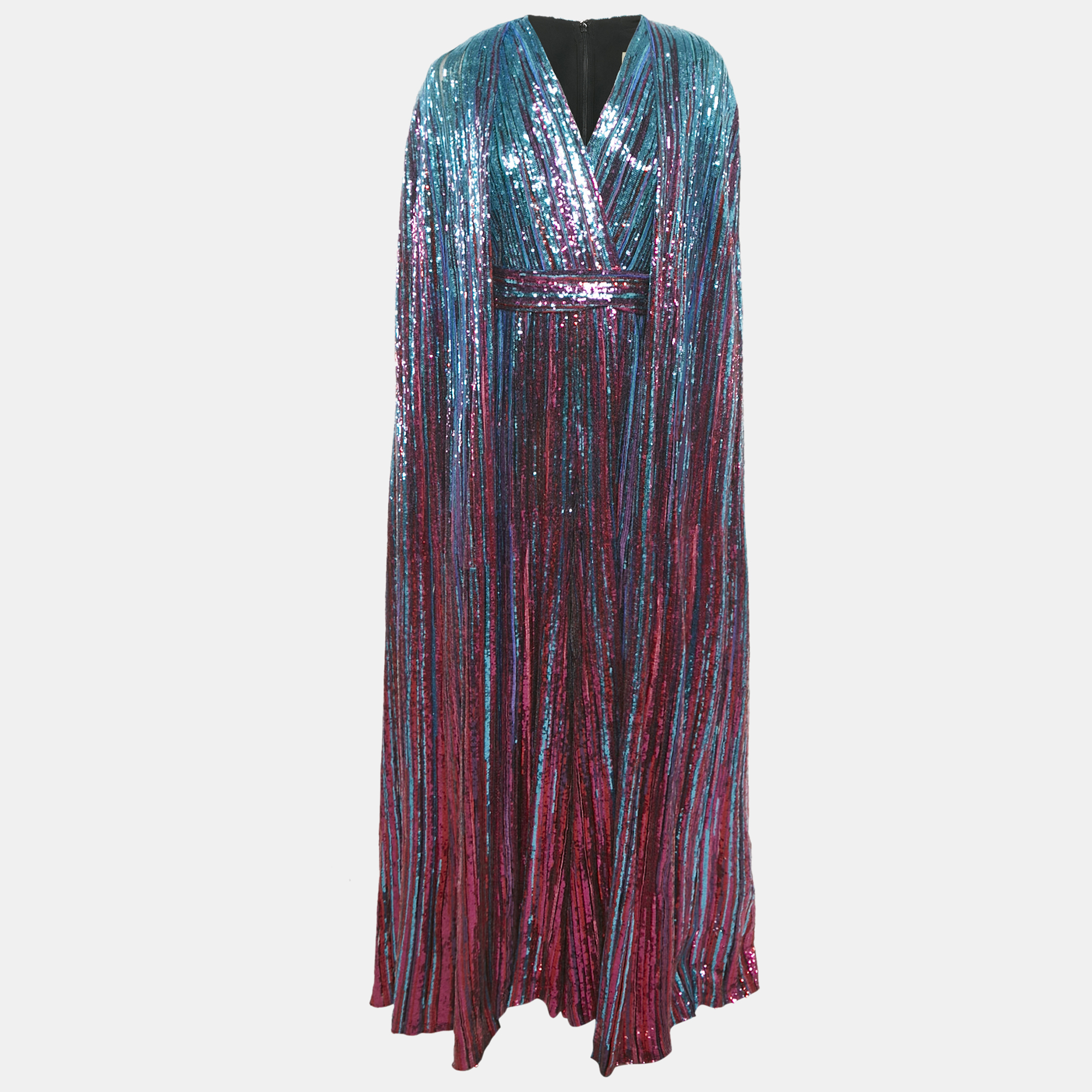 

Elie Saab Blue/Pink Tulle Sequin Embroidered Cape Jumpsuit M
