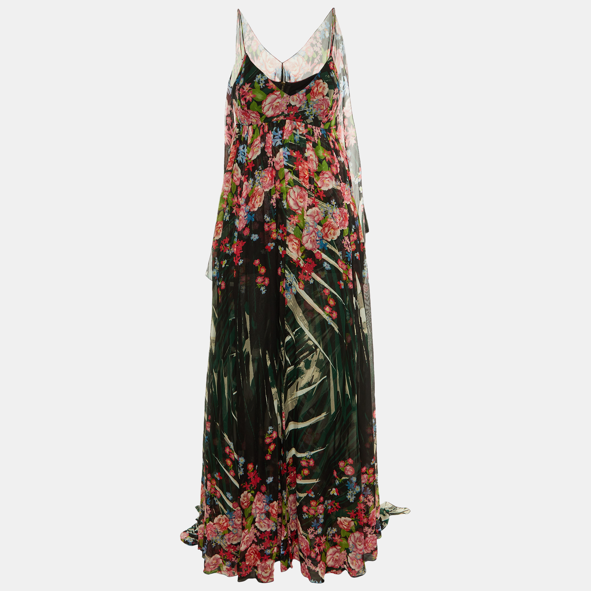 

Elie Saab Black Floral Print Silk Chiffon Flared Maxi Dress S