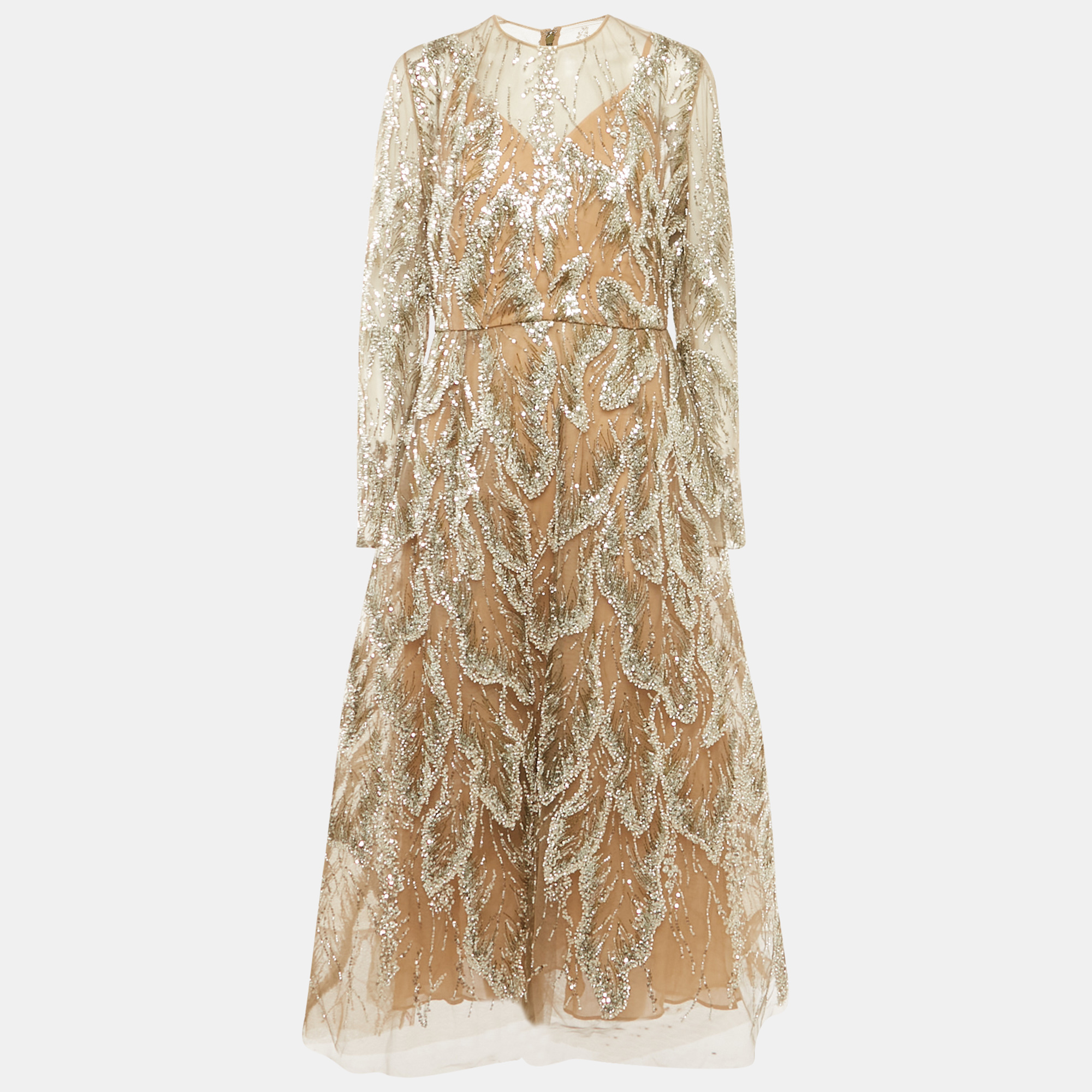 

Elie Saab Green Heavy Embroidered Tulle Gown L