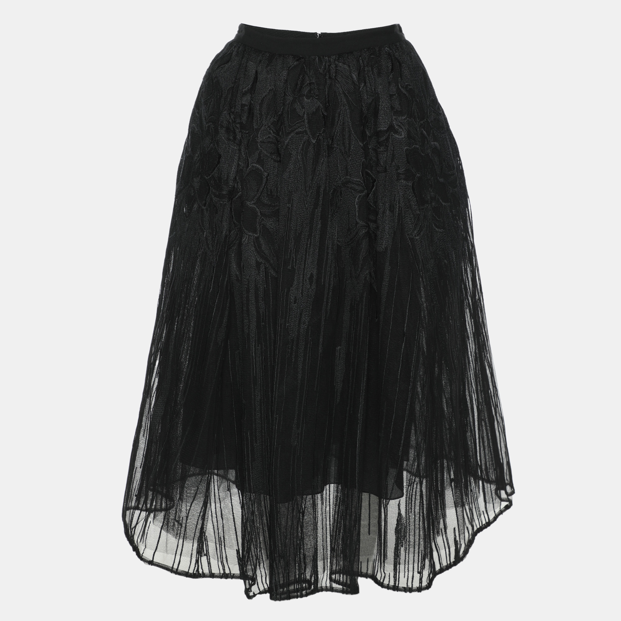 

Elie Saab Black Floral Tulle Midi Skirt XS