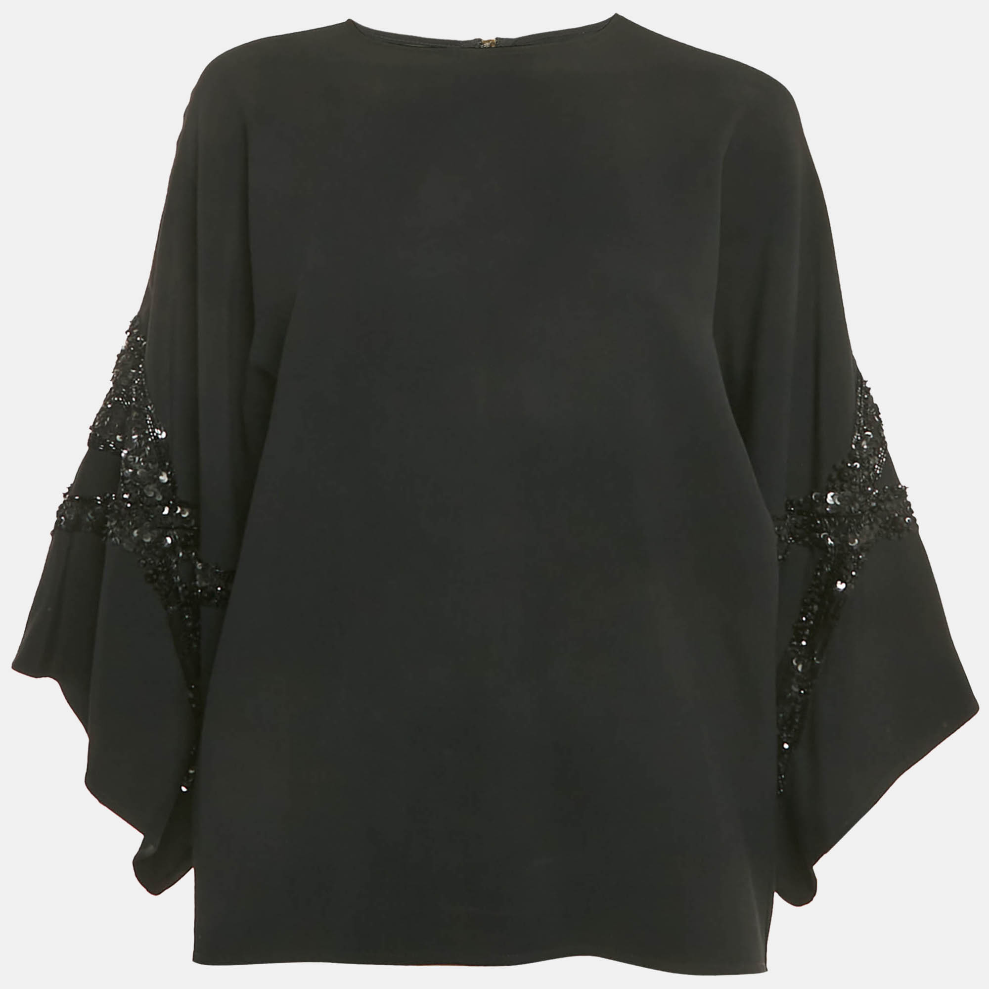 

Elie Saab Black Sequin Embroidered Detail Crepe Tunic Blouse S
