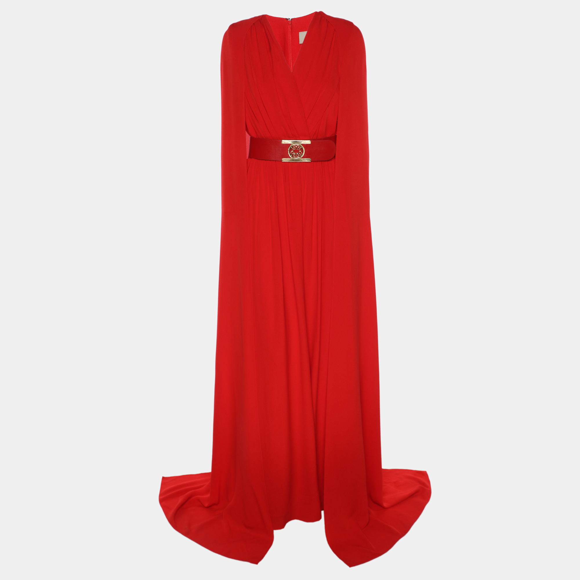 

Elie Saab Red Crepe Belted Maxi Dress S