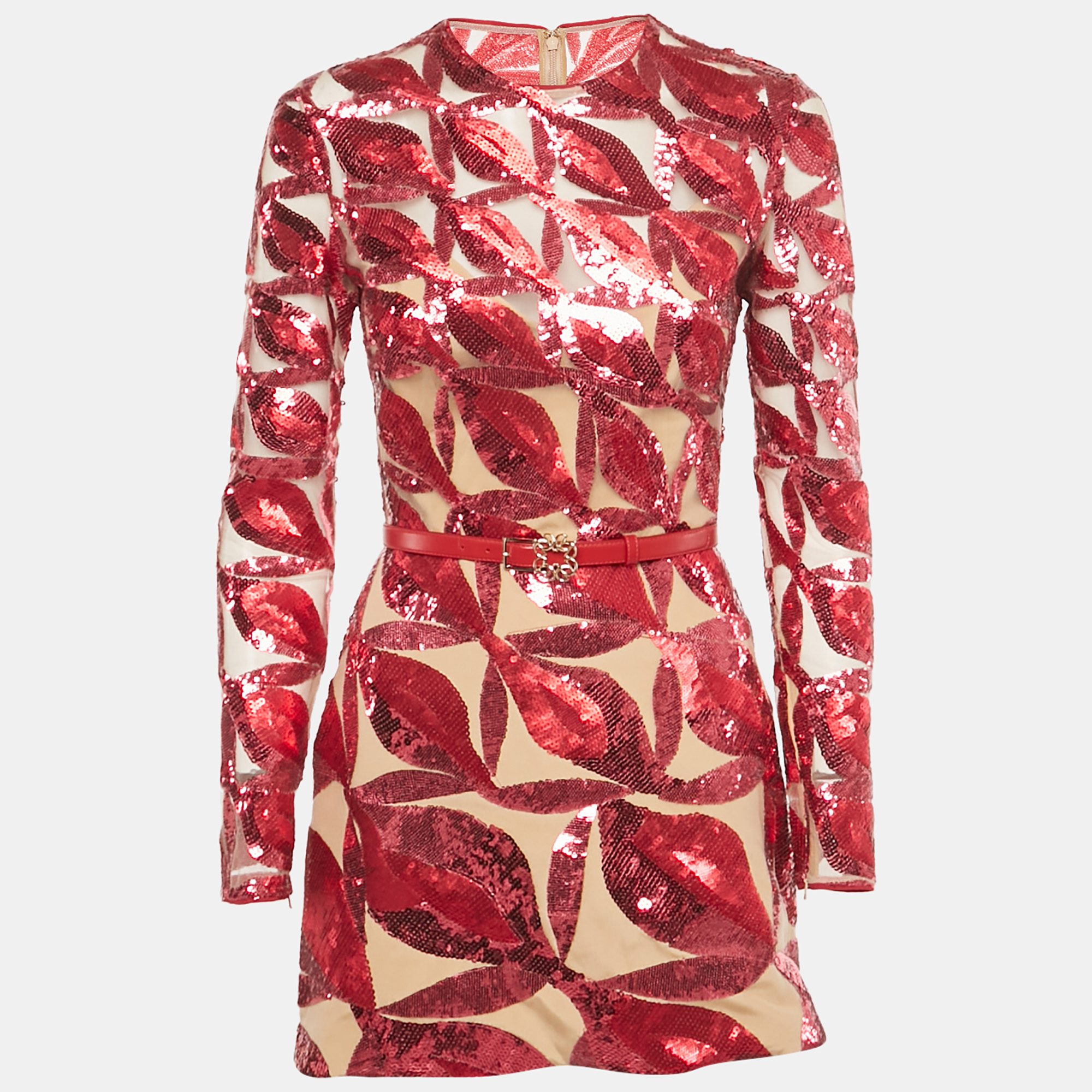Elie Saab Red Sequin Embellished Tulle Diana Mini Dress XS